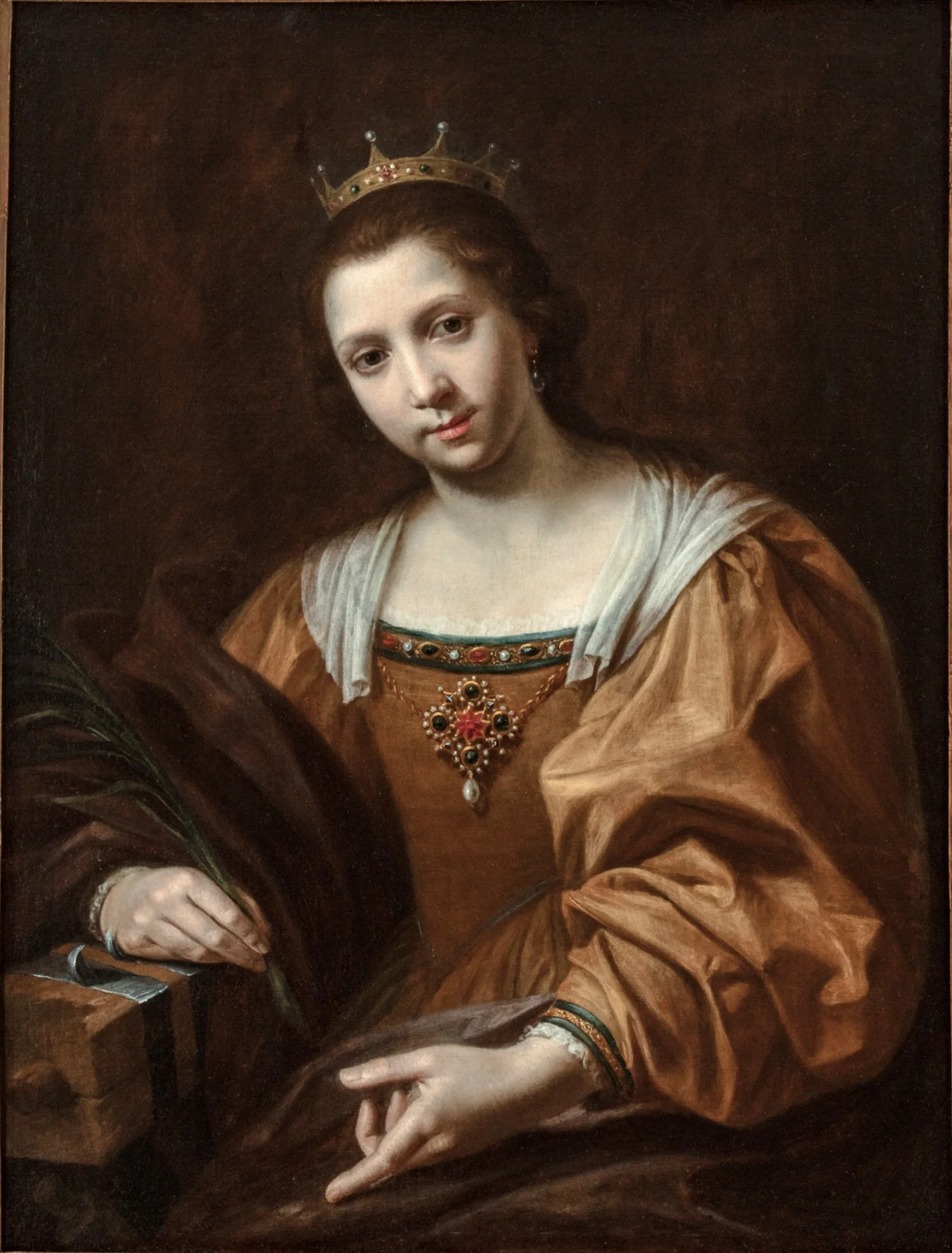 Self-Portrait as Saint Catherine of Alexandria, by Virginia Vezzi, oil, 1625