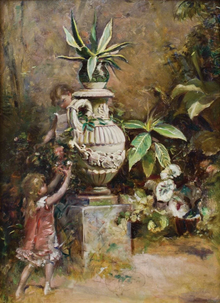 Copilași culegând flori de lângă un vas, by Theodor Aman, unspecified, 1875