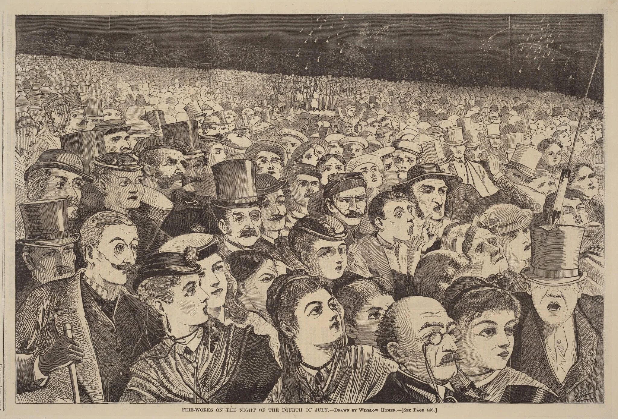 Fire Works on the Night of the Fourth of July, by American 19th Century, ink, 1868