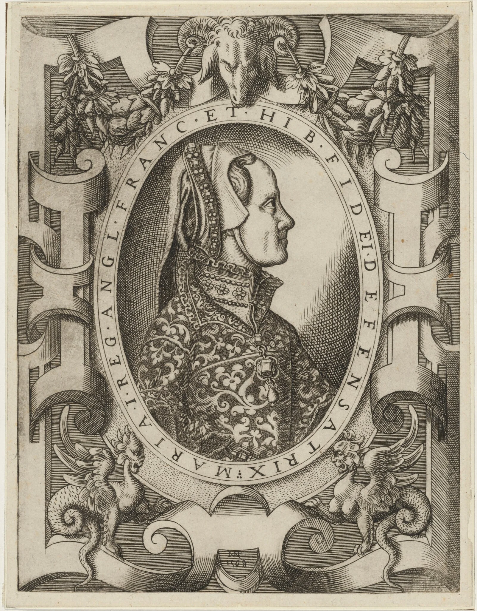 Queen Mary I of England, by Niccolò Nelli, ink, 1568