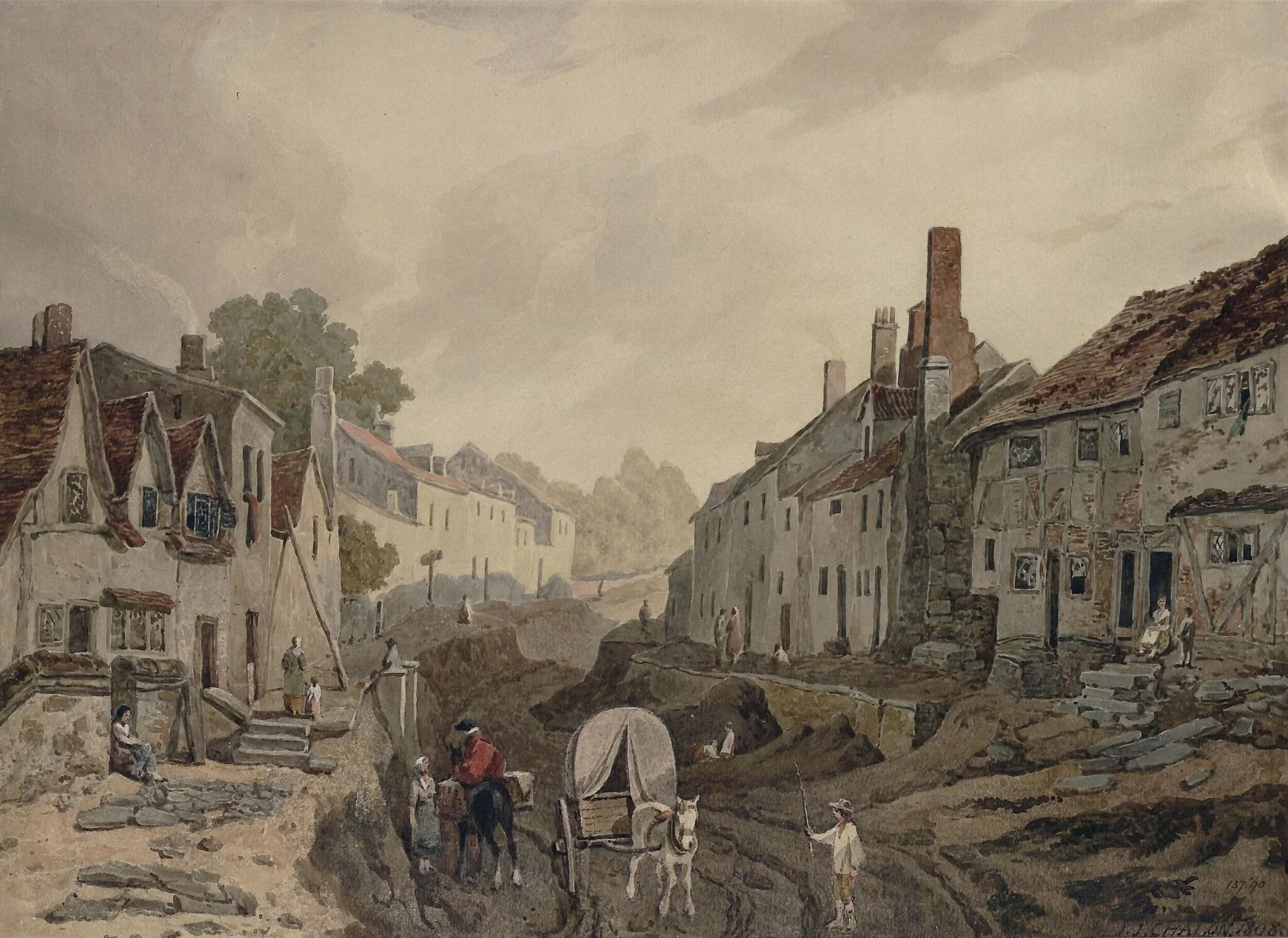 Street scene, Erith, Kent, by Chalon, watercolor, 1808