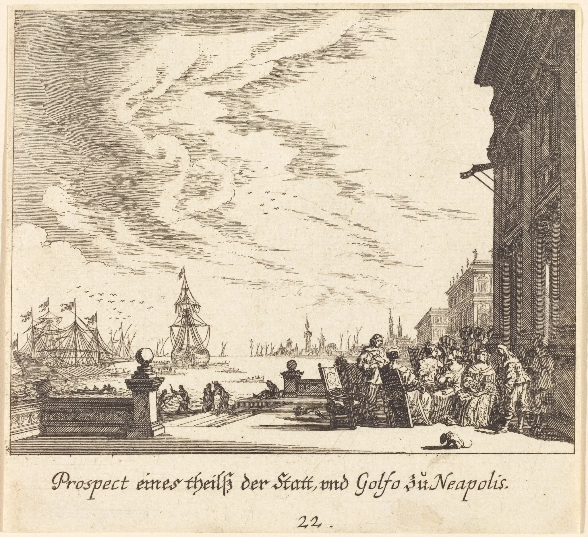 View of Gulf of Naples, by Melchior Küsel, ink, 1681
