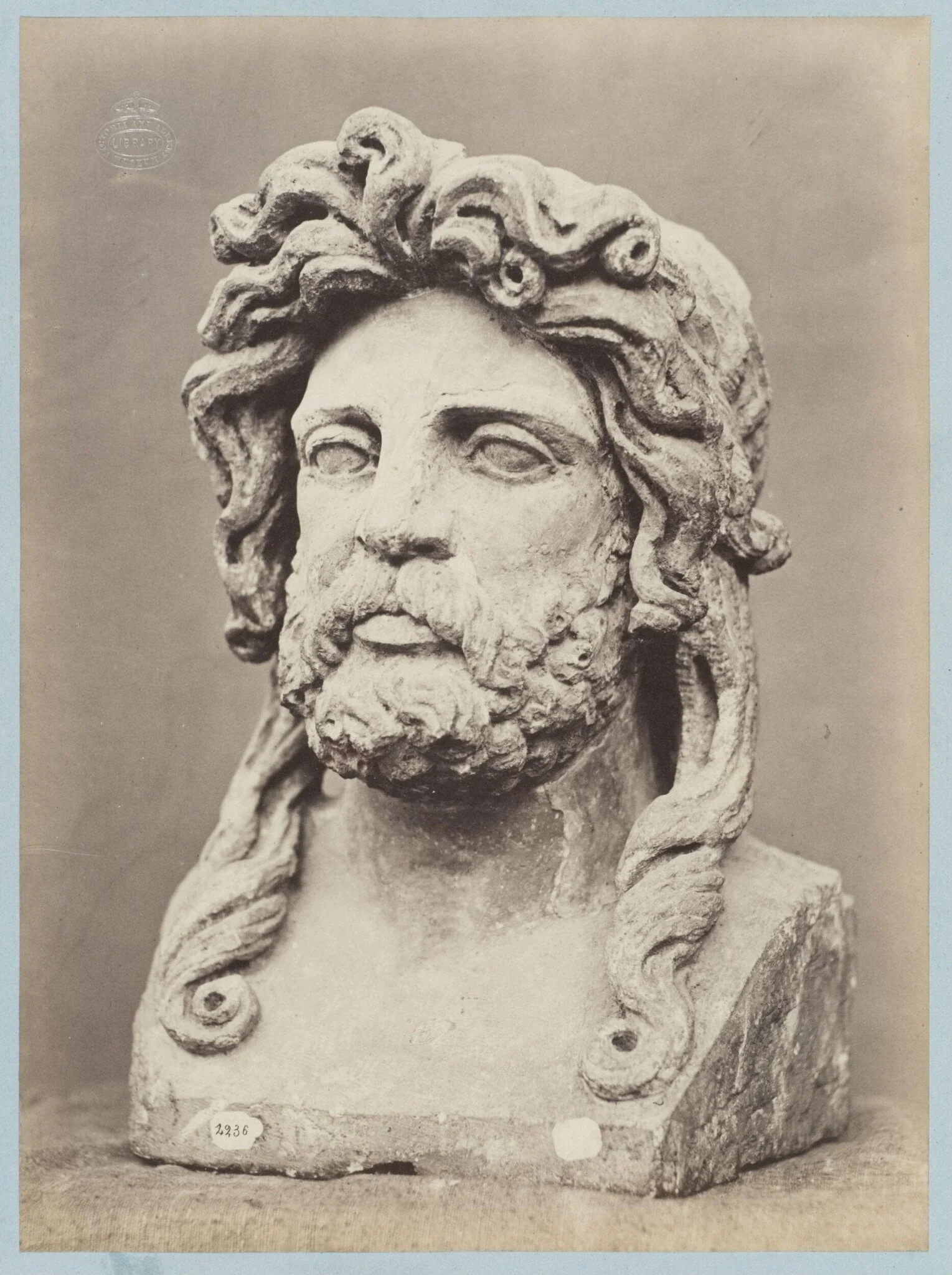 Terra cotta bust of unnamed male, by Louise Laffon, photographic, 1864
