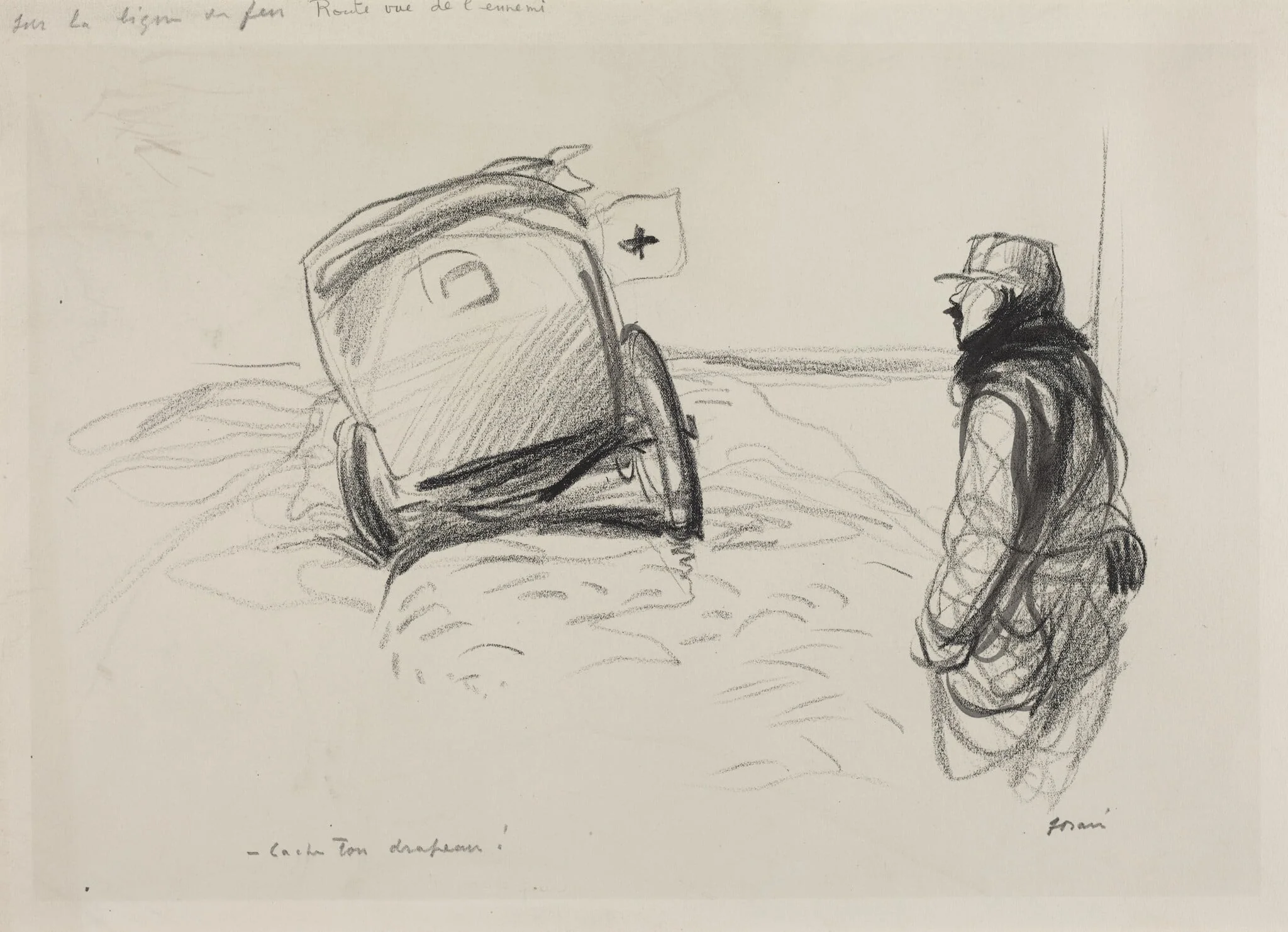 Sur la ligne de feu, by Jean-Louis Forain, ink, 1916