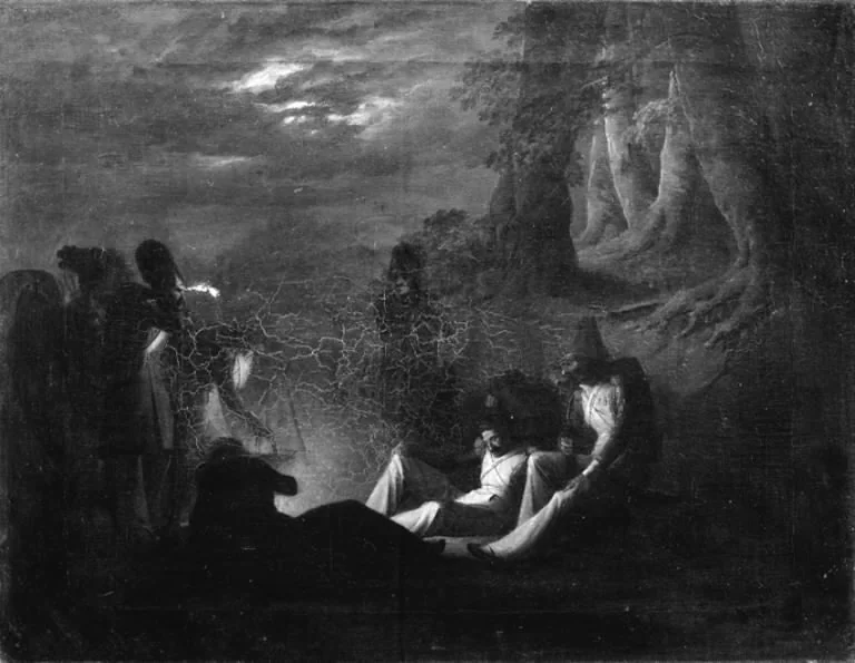 Fransk bivuak ved nat, by Jørgen Sonne, oil, 1820