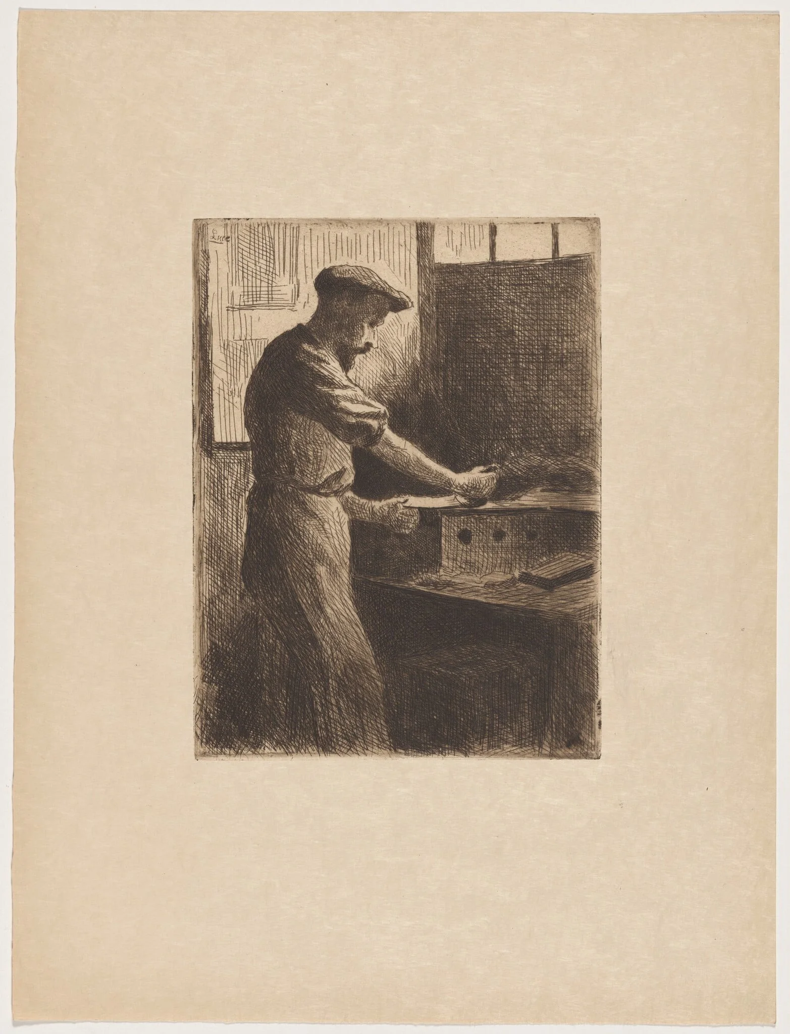 Auguste Delâtre au travail (Auguste Delâtre at Work), by Maximilien Luce, ink, 1895