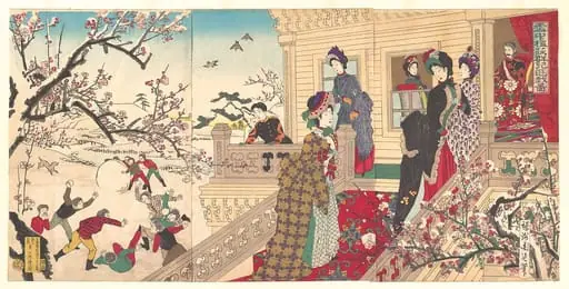 『雪中梅荘群児遊戯 図』|Children Playing in the Snow under Plum Trees in Bloom  (Secchū  baisō gunji yūgi zu)