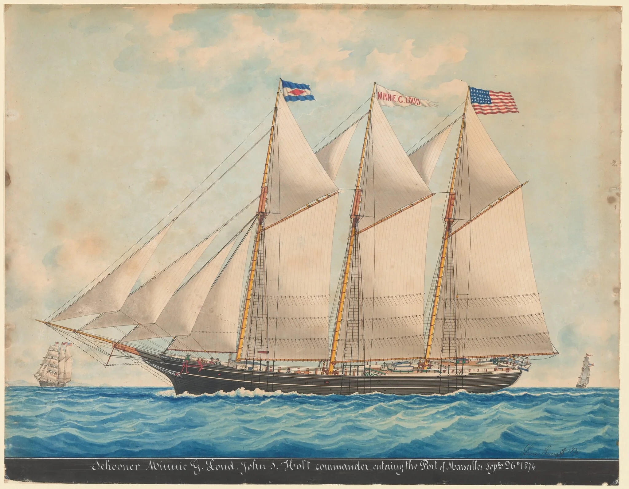 The Tern Schooner "Minnie G. Loud", by Louis Roux, watercolor, 1876