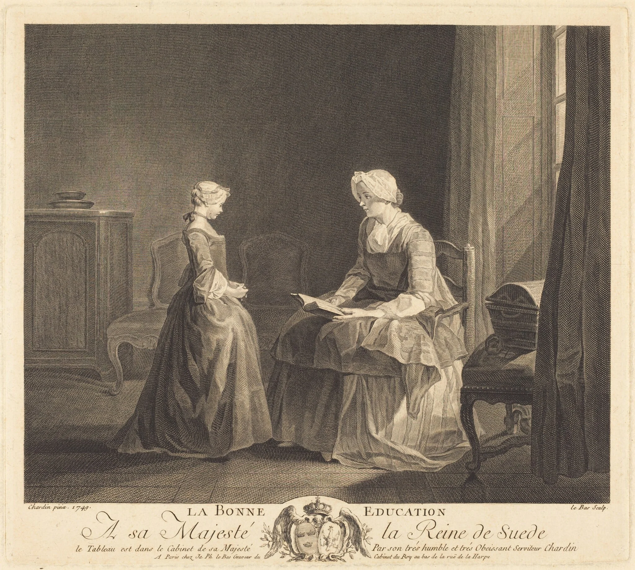 La Bonne éducation (The Good Education), by Jacques-Philippe Le Bas, ink, 1757
