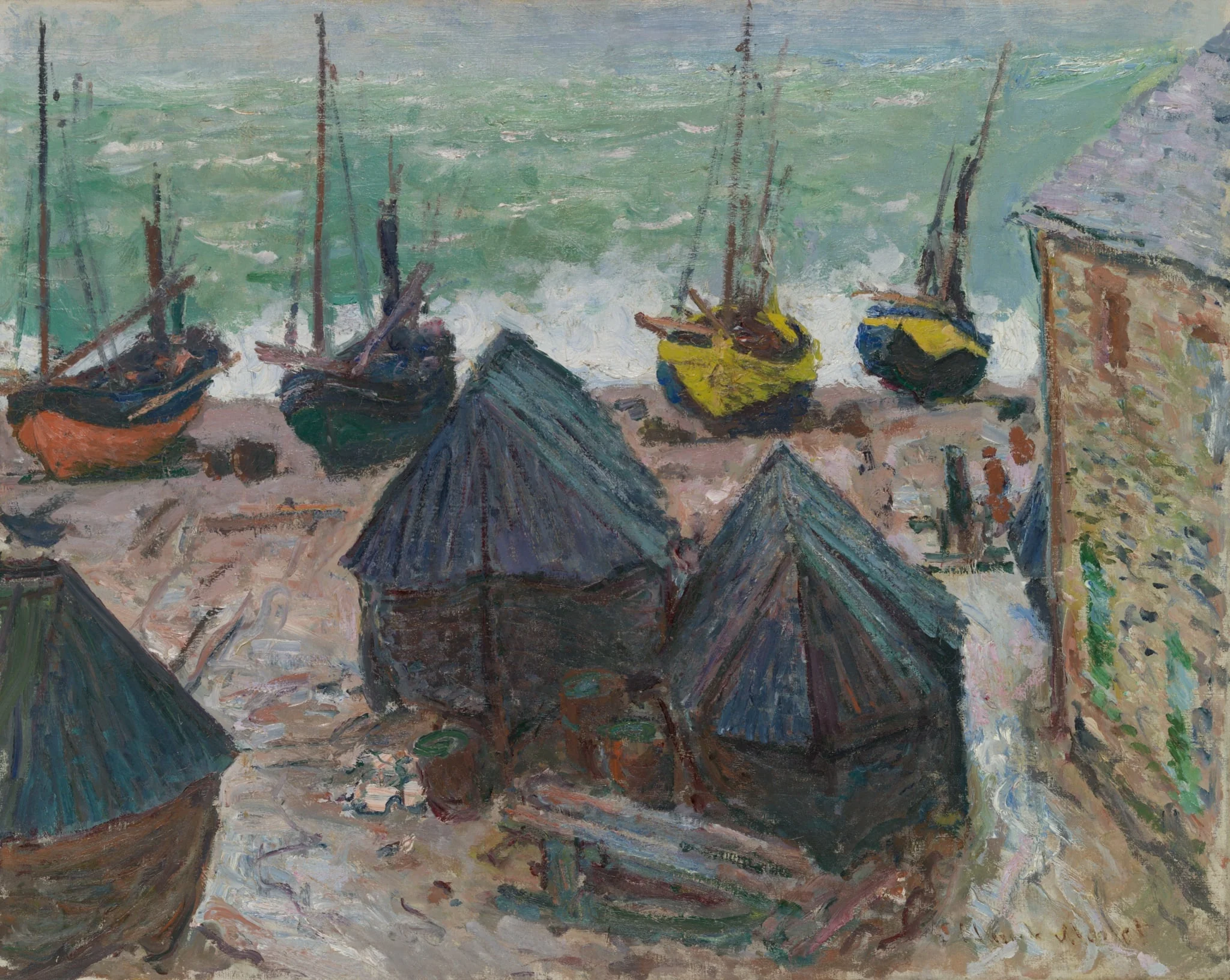 Boats on the Beach at Étretat, by Claude Monet, oil, 1885