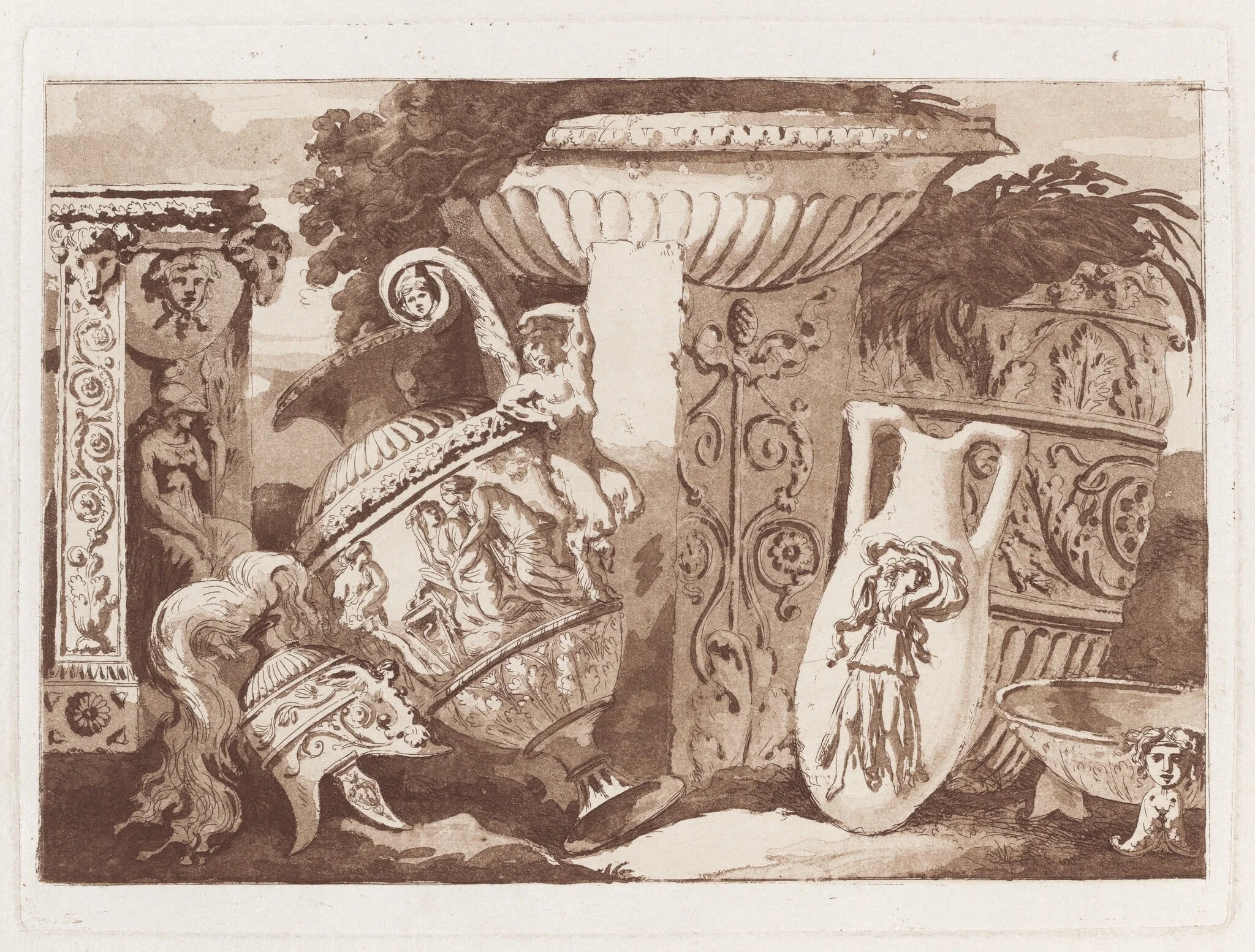 Composition with Antique Fragments, by Jean Jacques II Lagrenée, ink, 1782