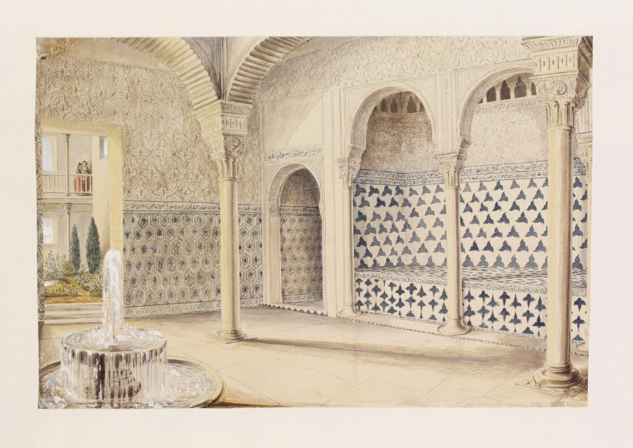 The Room of the Beds in the Alhambra, by Unknown, watercolor, 1848