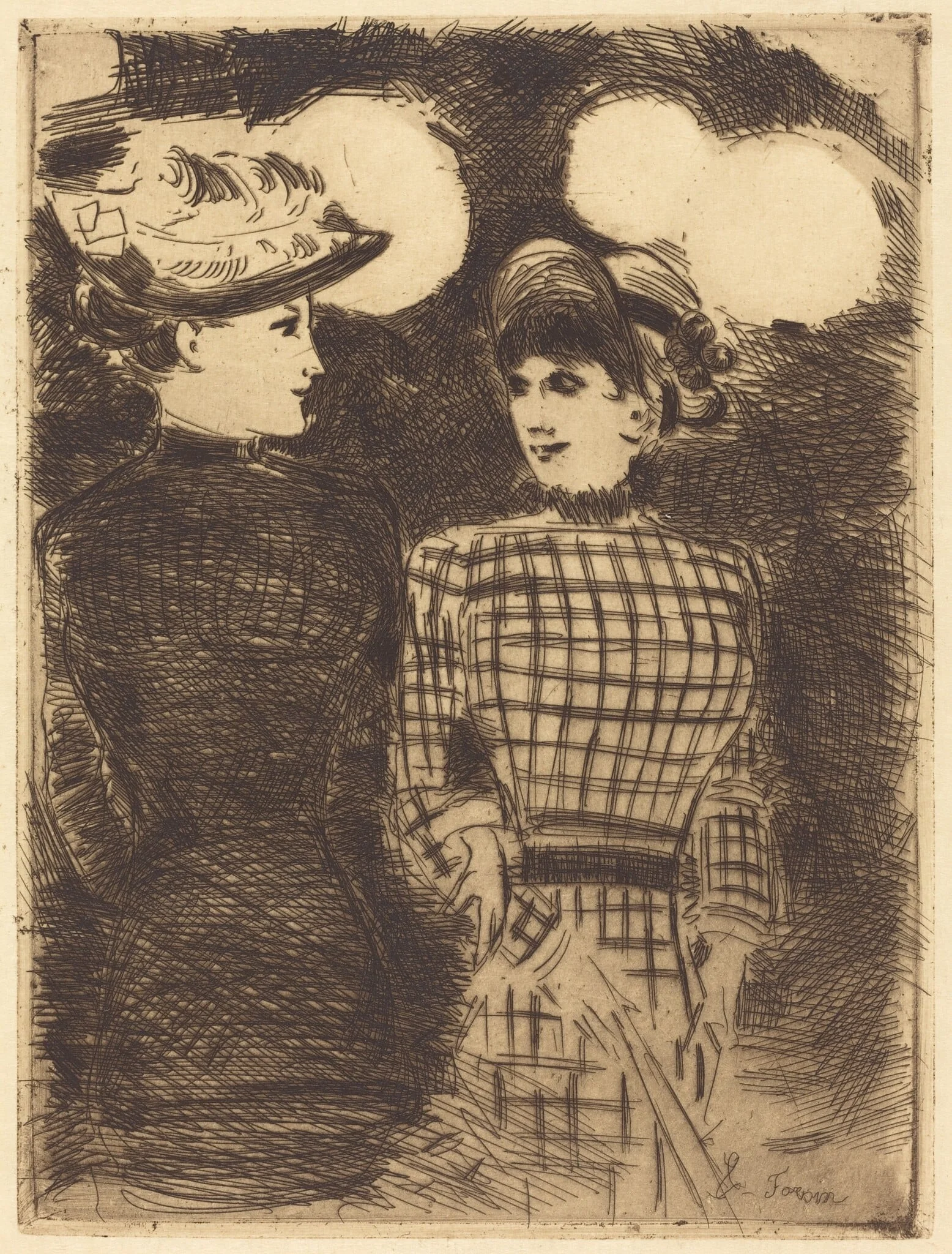 A Bullier (To Bullier's), by Jean-Louis Forain, ink, 1876