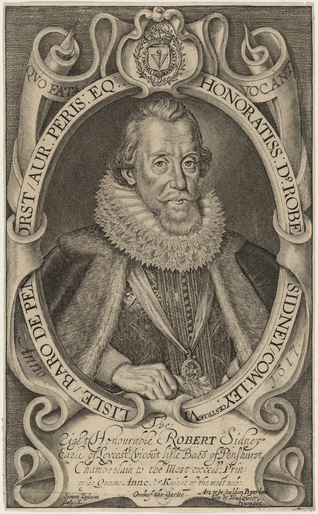 Robert Sidney, First Earl of Leicester, by Simon van de Passe, ink, 1621