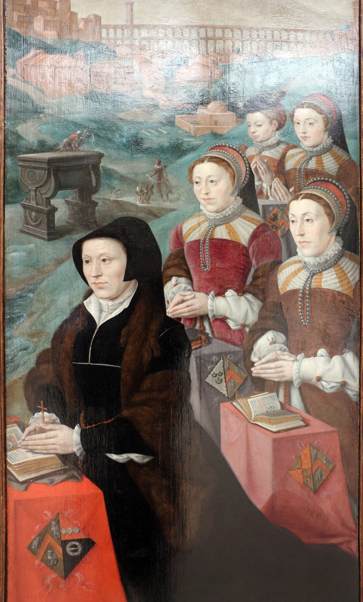 Portrait of Livina Cats van Welle, echtgenote van Jan Micault, met haar vier dochters