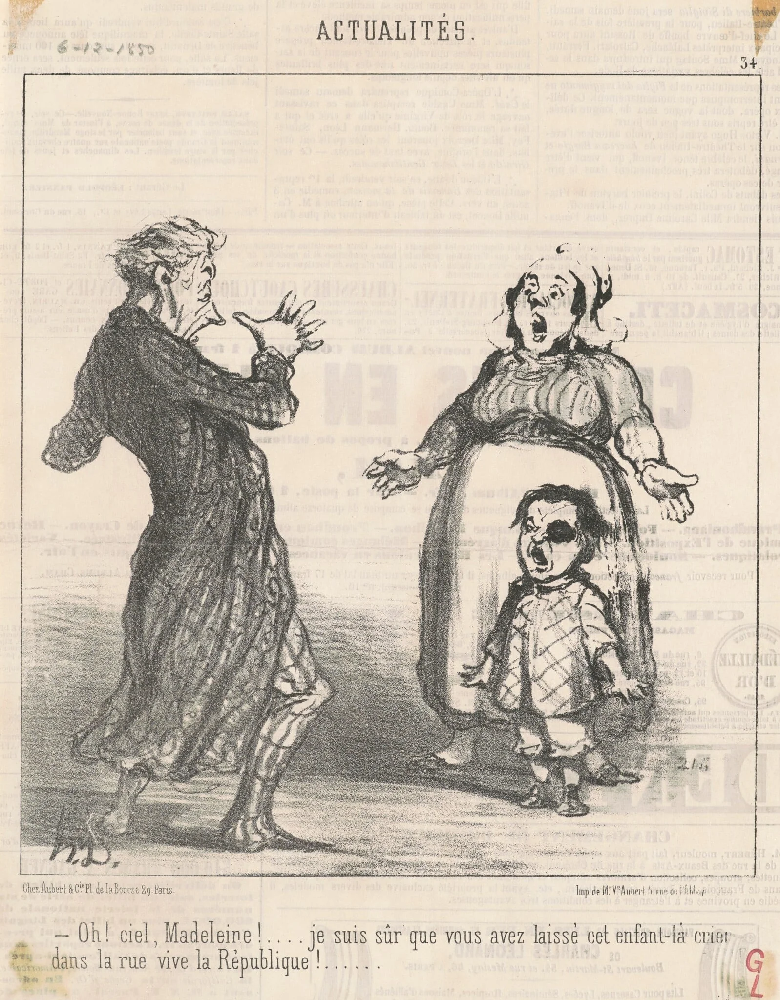 Oh! Ciel Madeleine! ..., by Honoré Daumier, ink, 1850