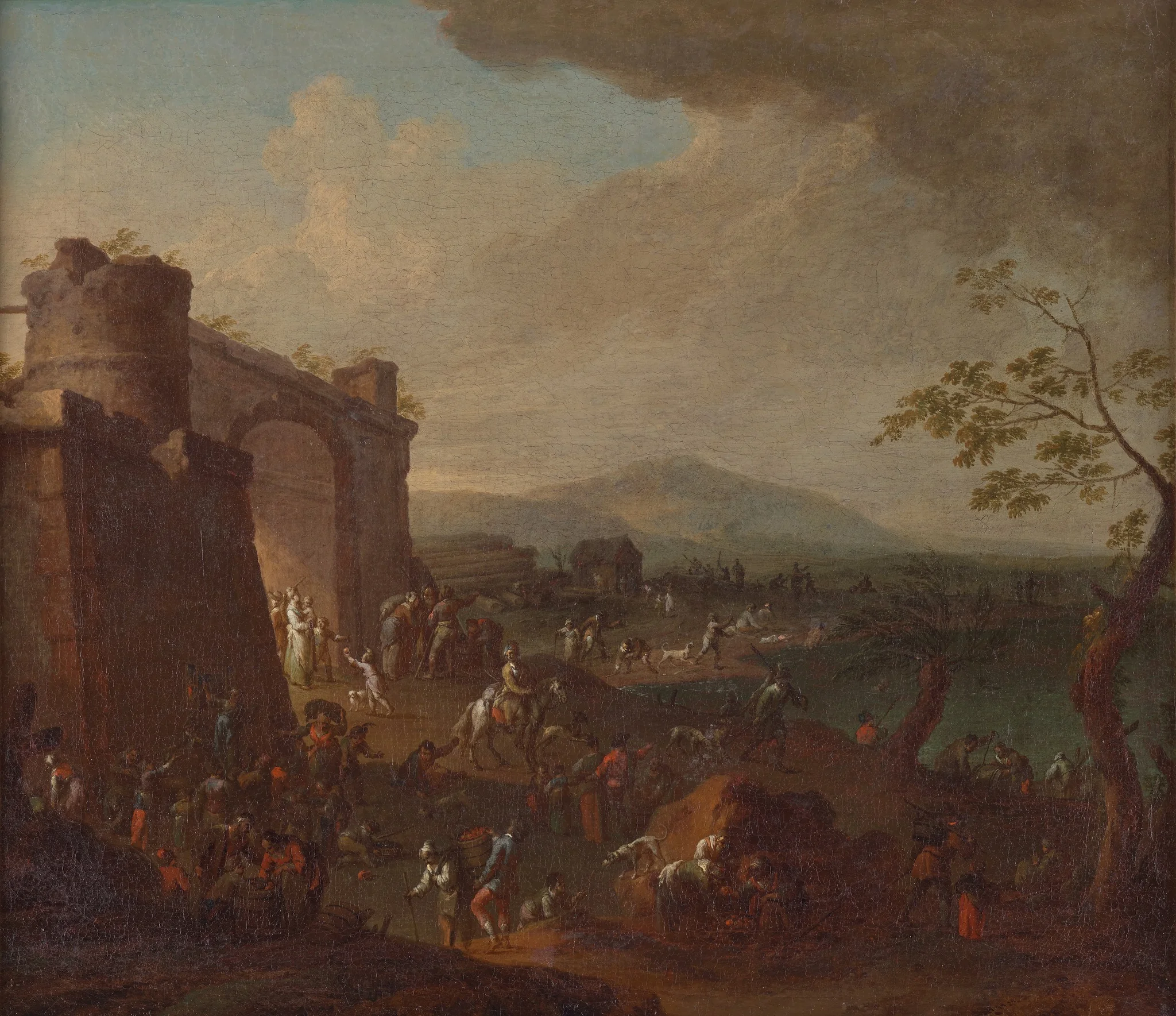 Jahrmarkt vor einem Stadttor, by Karl Aigen, oil, 1733