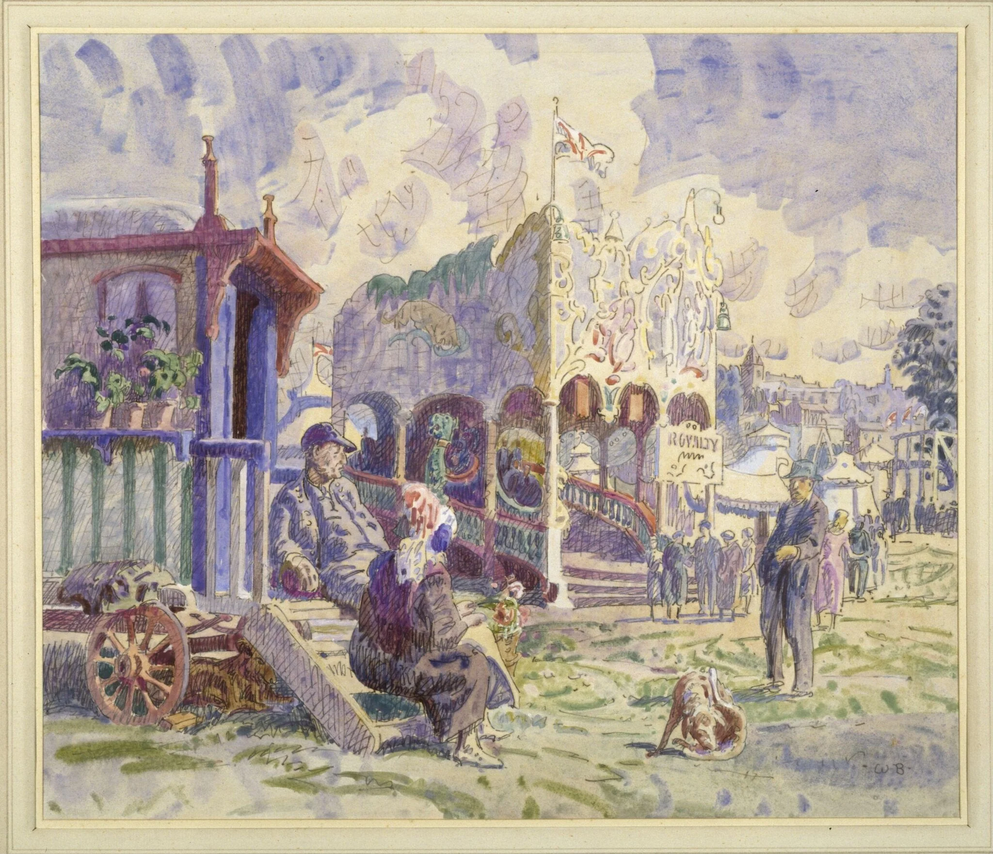 The Fair Ground, Hampstead Heath, by Bayes, watercolor, 1940