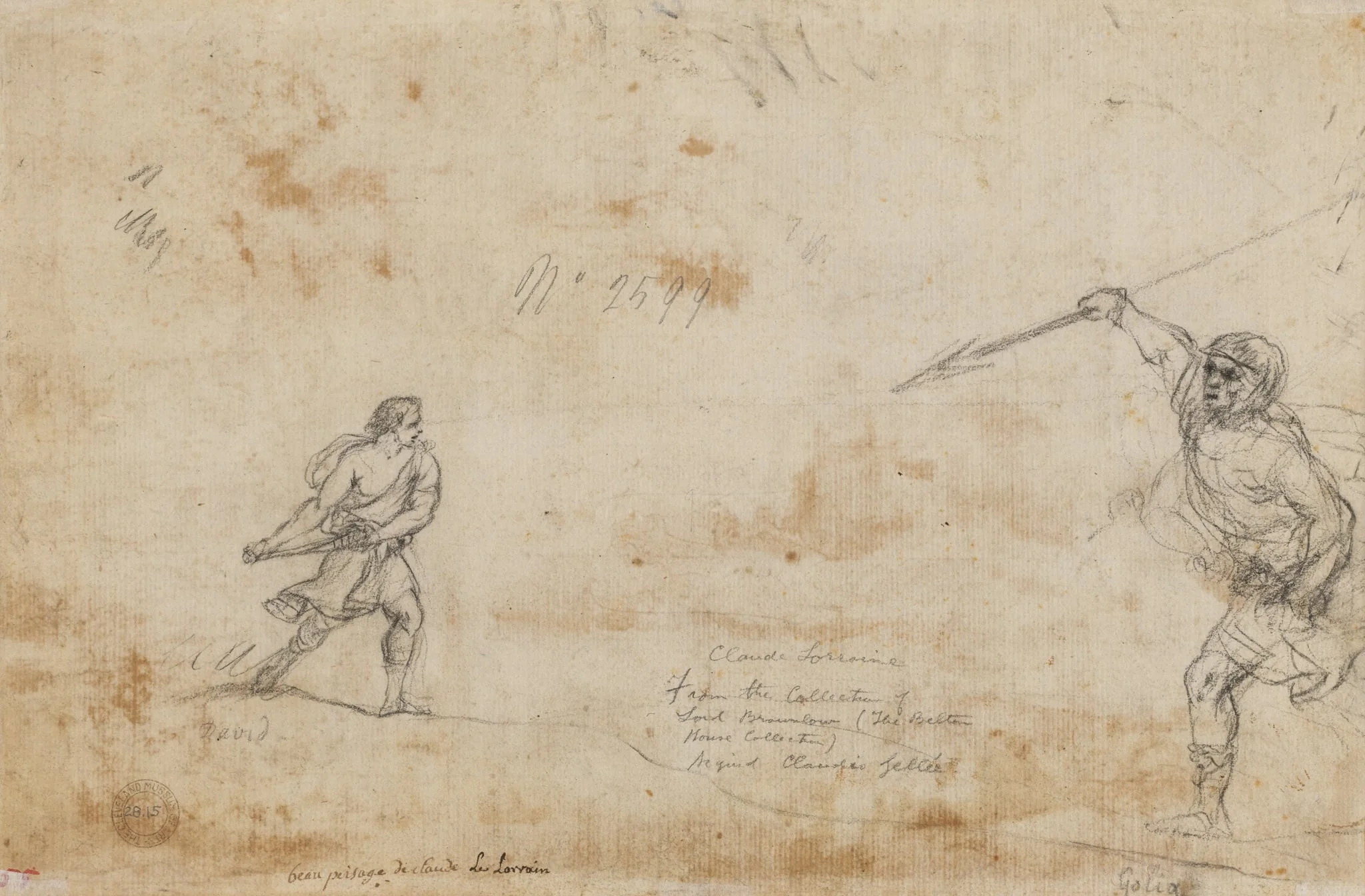 David and Goliath (verso), by Claude Lorrain, 1645
