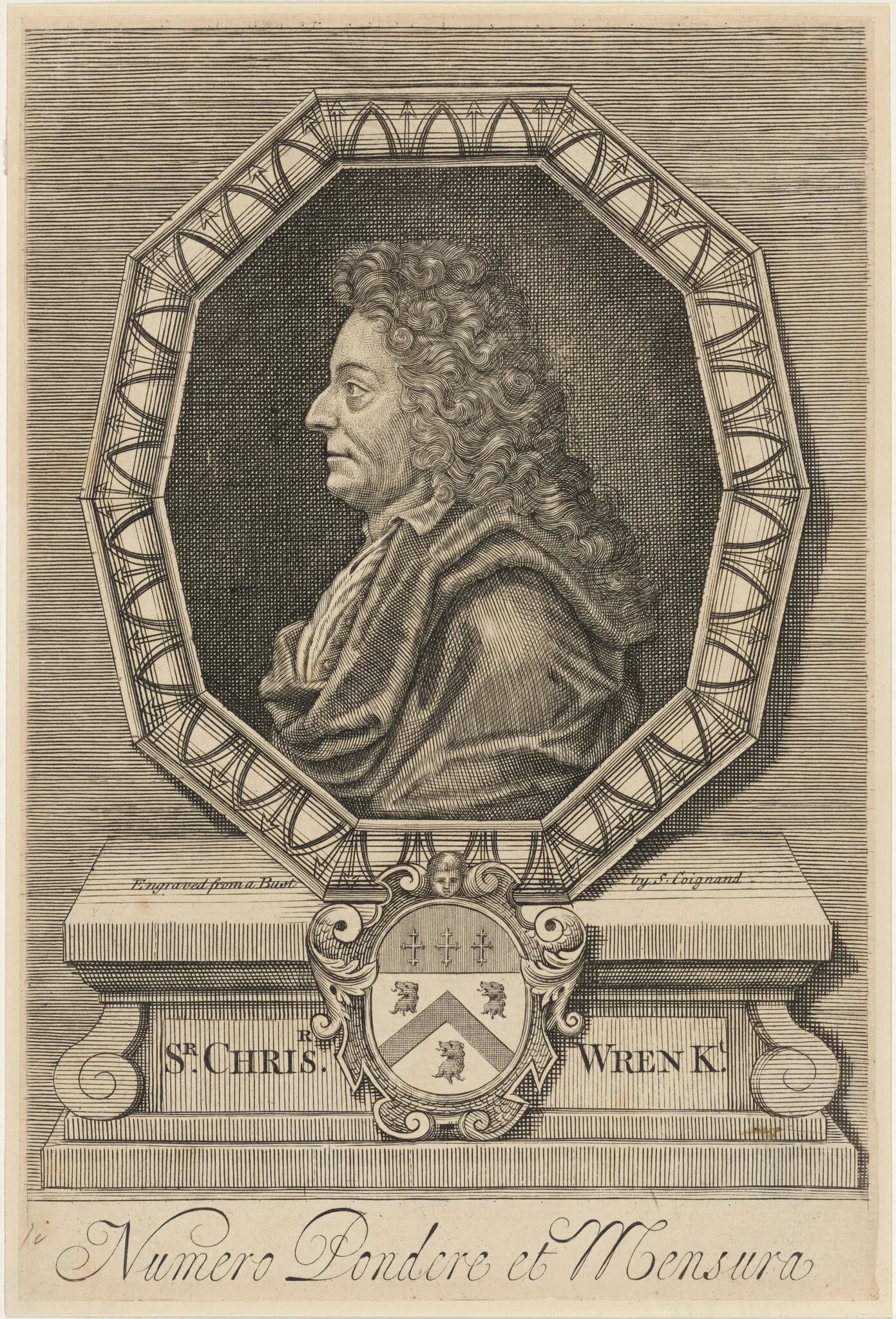 Sir Christopher Wren, Architect, by S. Coignard, ink, 1750