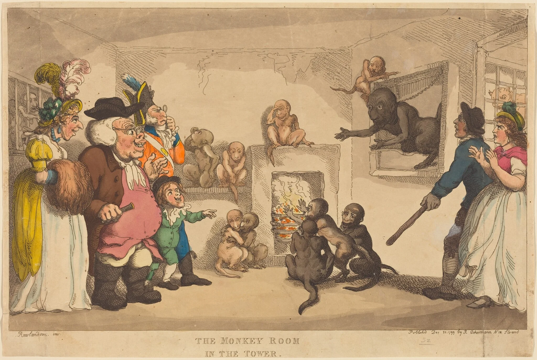 The Monkey Room in the Tower, by Thomas Rowlandson, ink, 1799