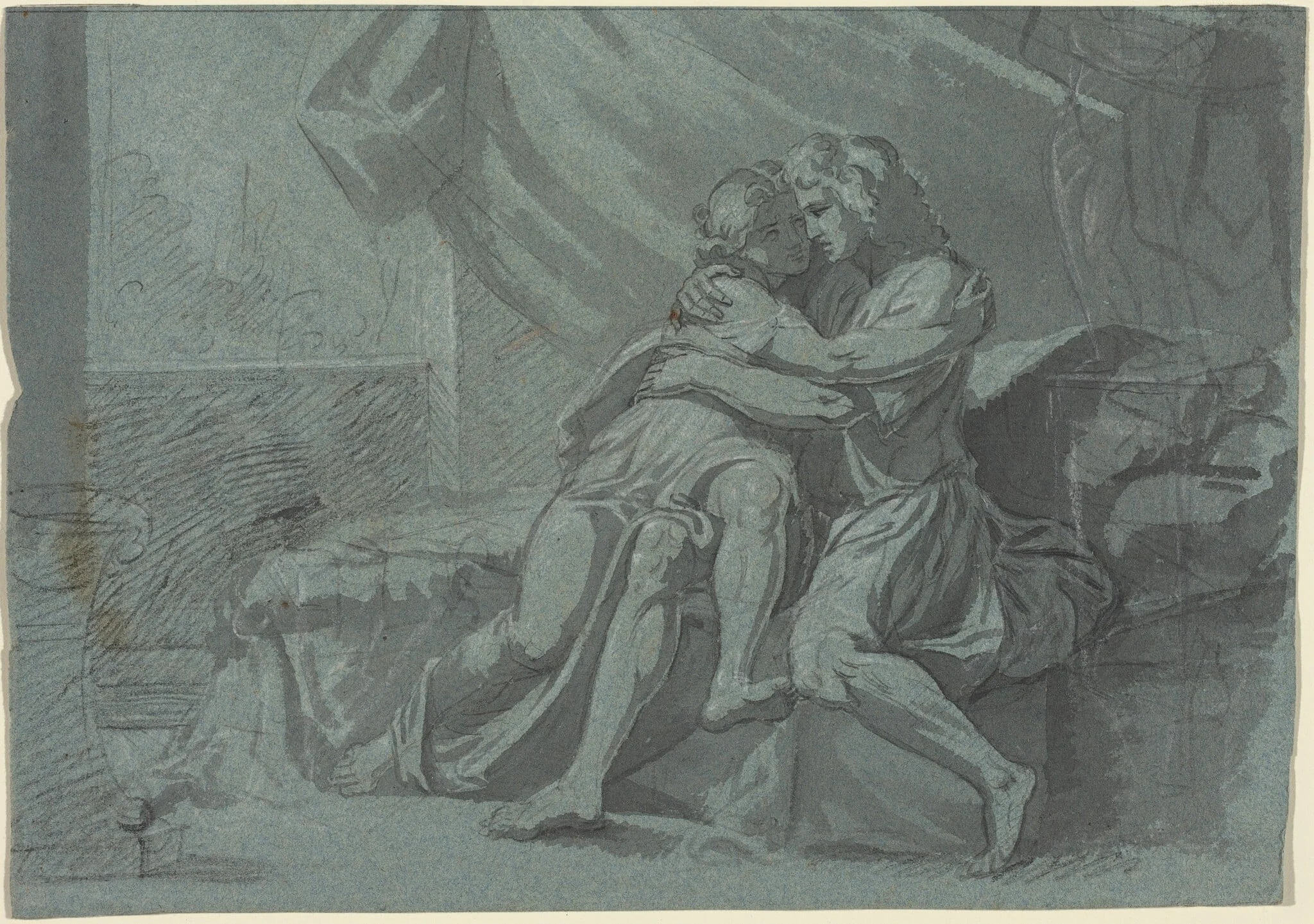 Embracing Lovers in Classical Dress, by Heinrich Füger, ink, 1788