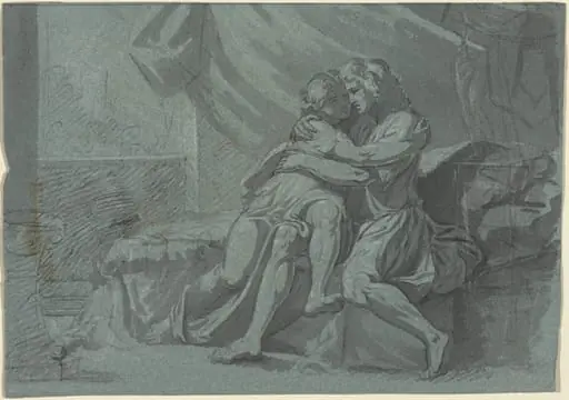 Embracing Lovers in Classical Dress