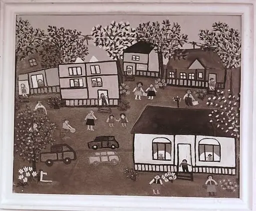 Sequences from the Village Museum, naive painting by Aurora Năfornițe - New houses (1988)