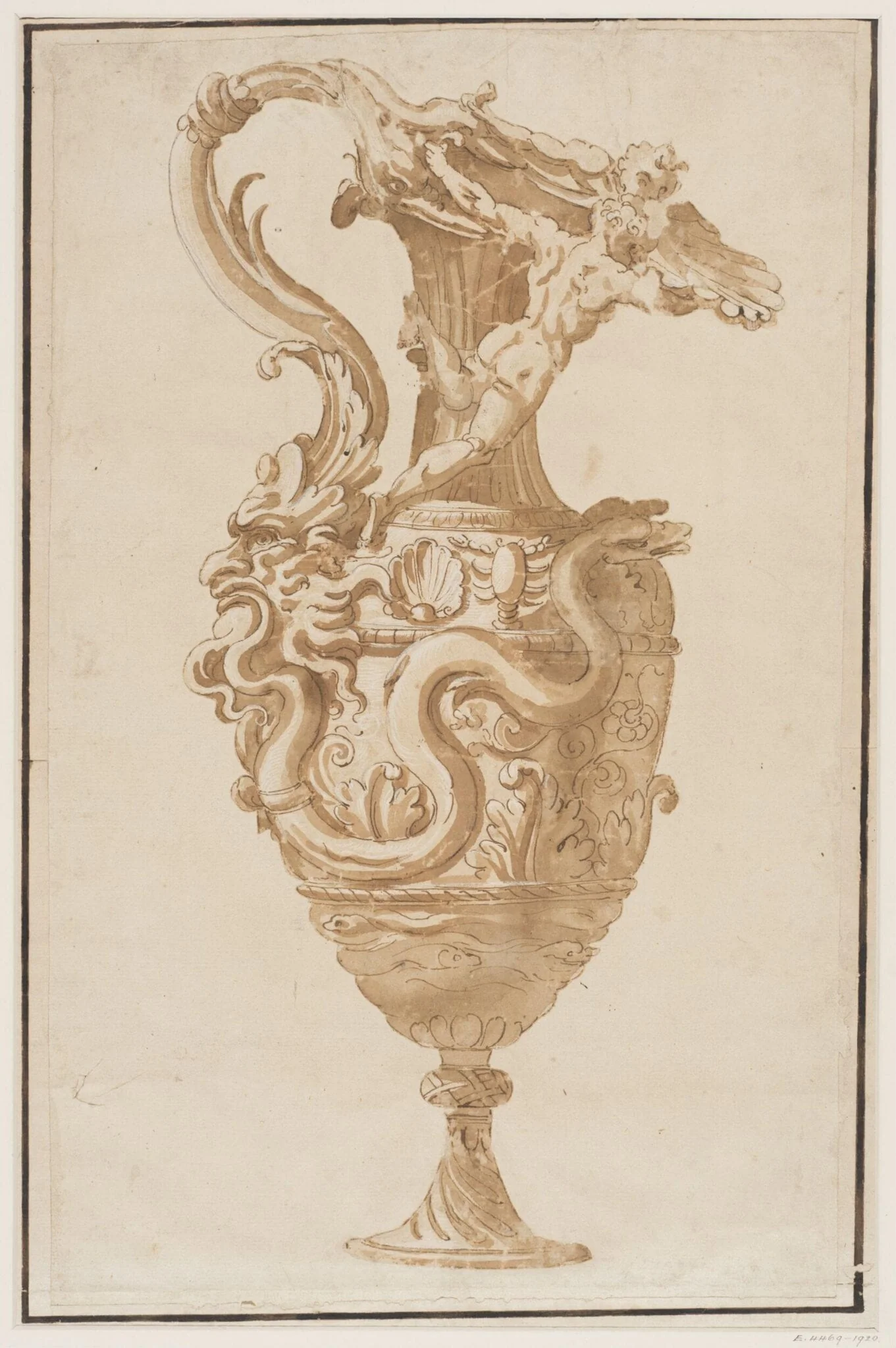 Design for a ewer with nude figures and serpents