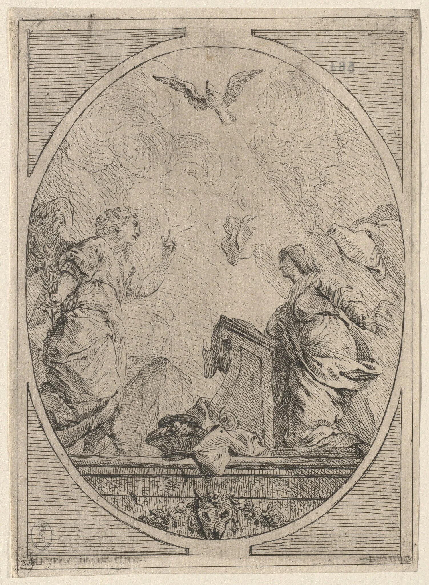 The Annunciation, by French 18th Century, ink, 1730