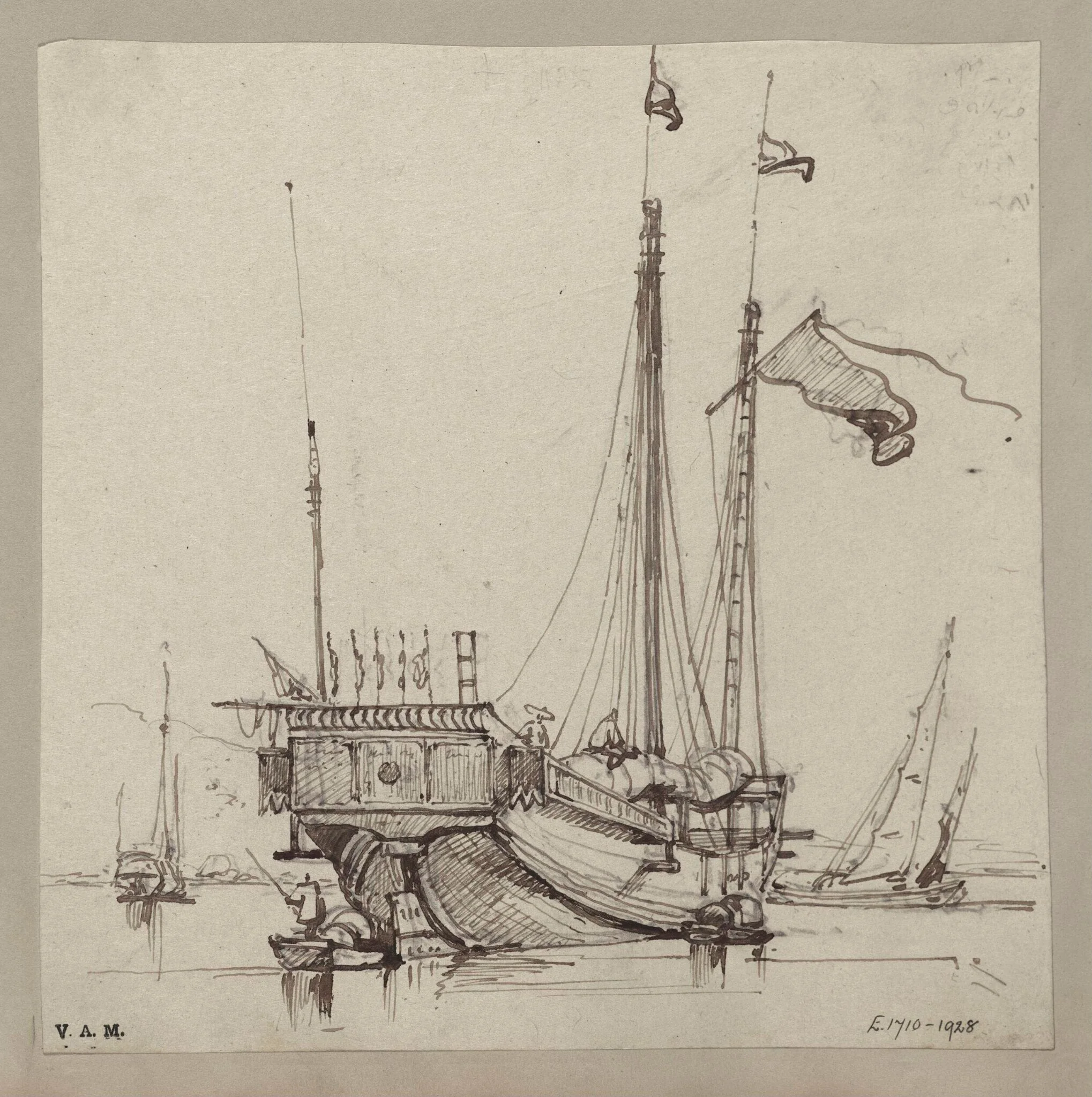 A junk with flag aloft and pennants along the stern, by George Chinnery, 1834