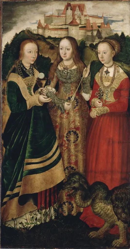 Altarpiece with the Martyrdom of St Catharine: St Barbara, St Ursula, St Margaret [right wing, recto]