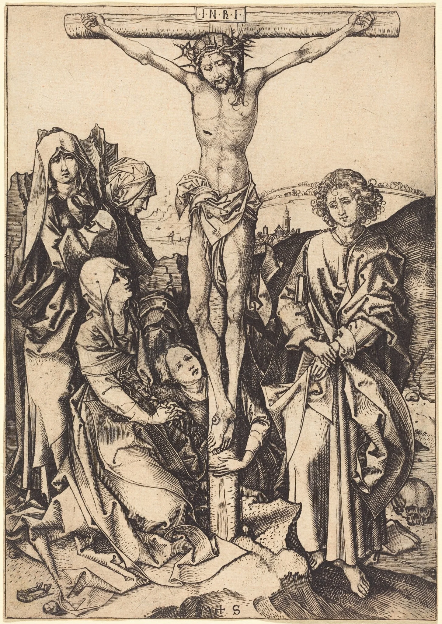 The Crucifixion, by Martin Schongauer, ink, 1480