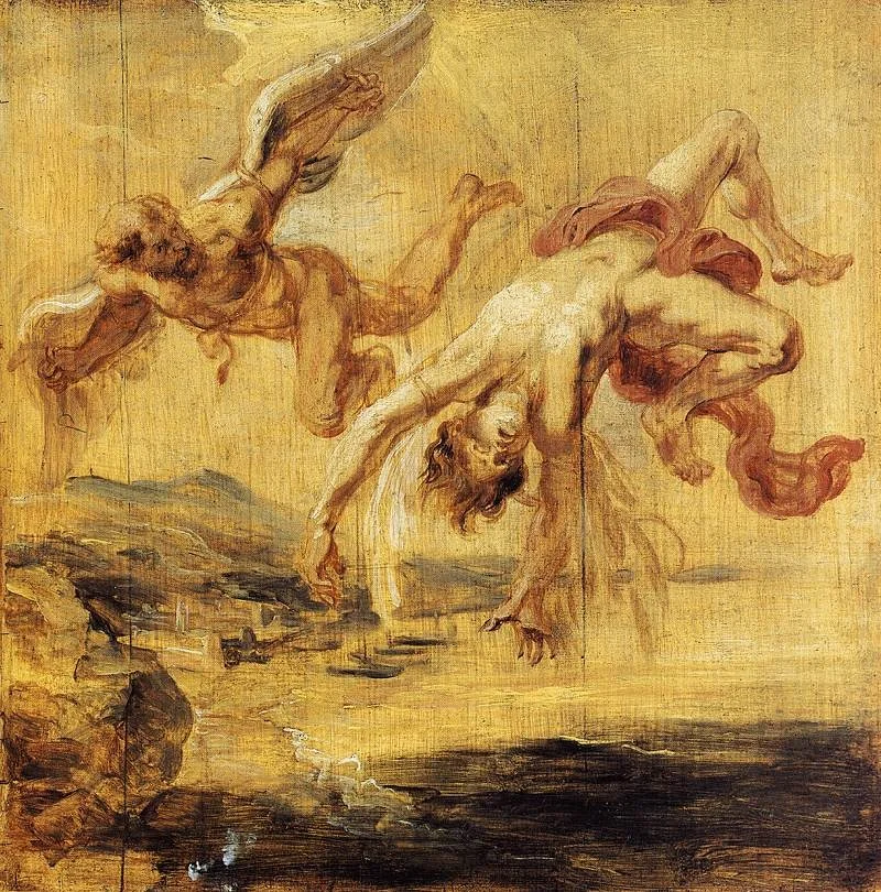 The Fall of Icarus (sketch for the Torre de la Parada, by Peter Paul Rubens, oil, 1636