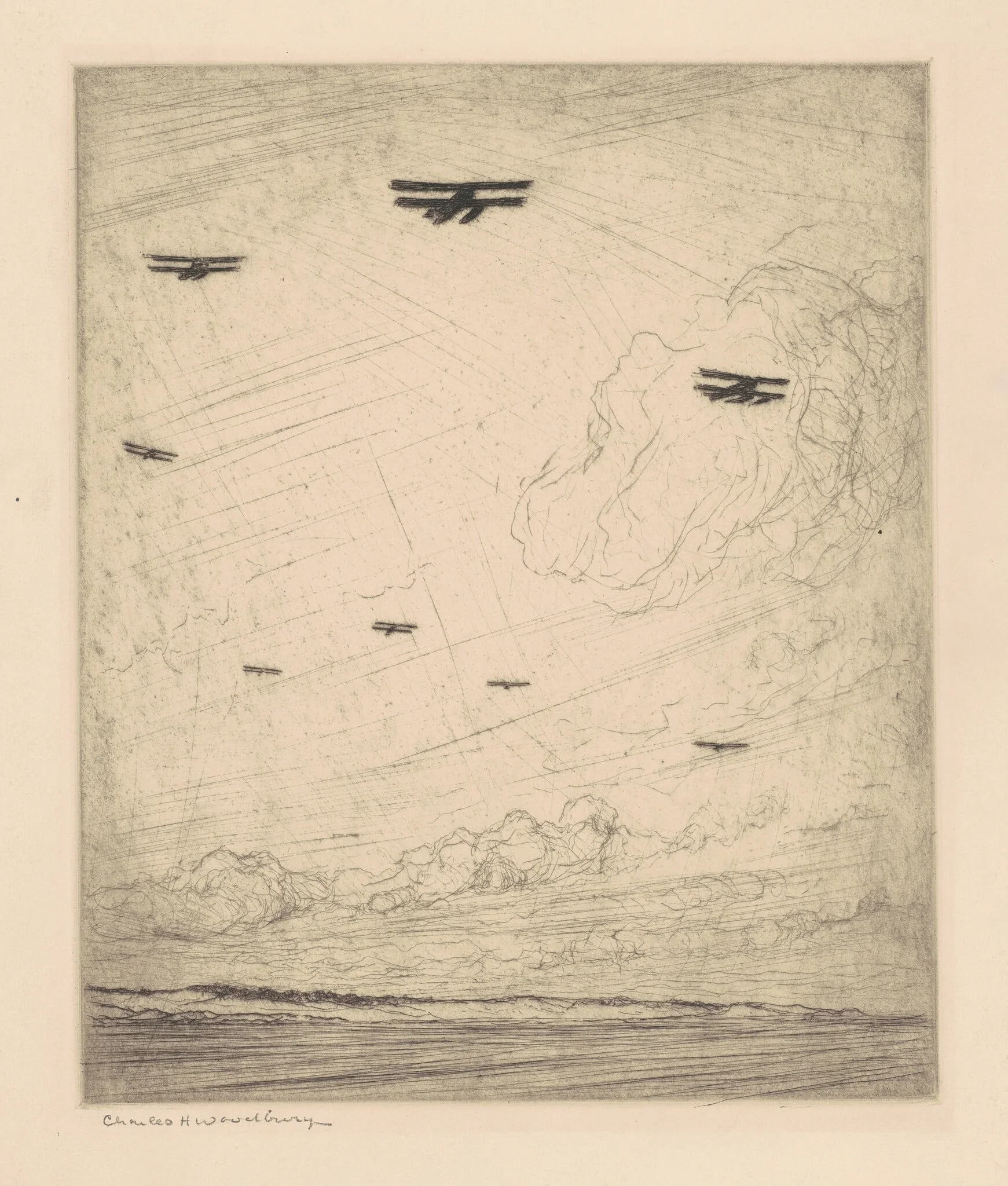 World Fliers, Portsmouth, by Charles H. Woodbury, ink, 1924
