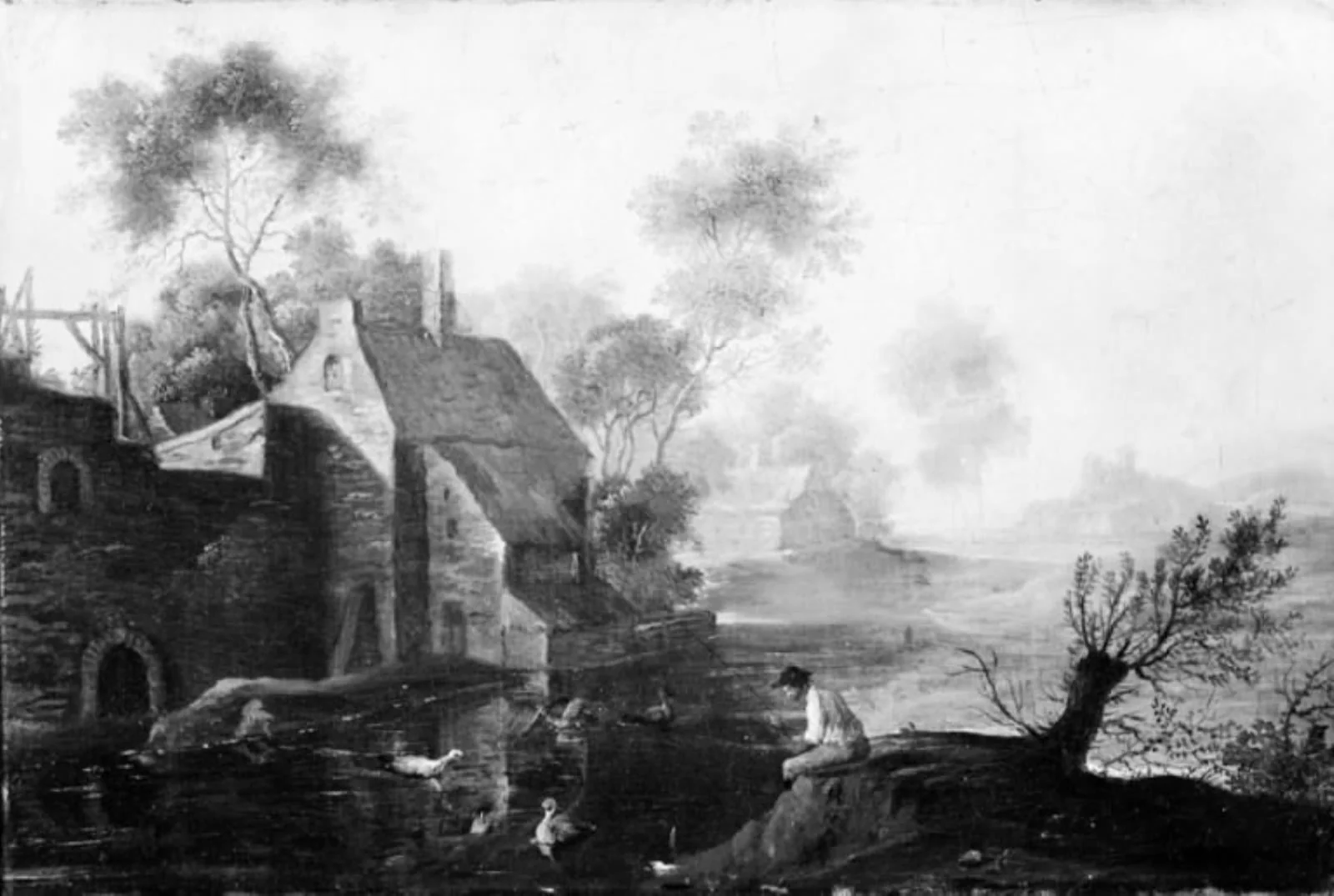 Vandløb med svømmende svaner, by Unknown, 1860