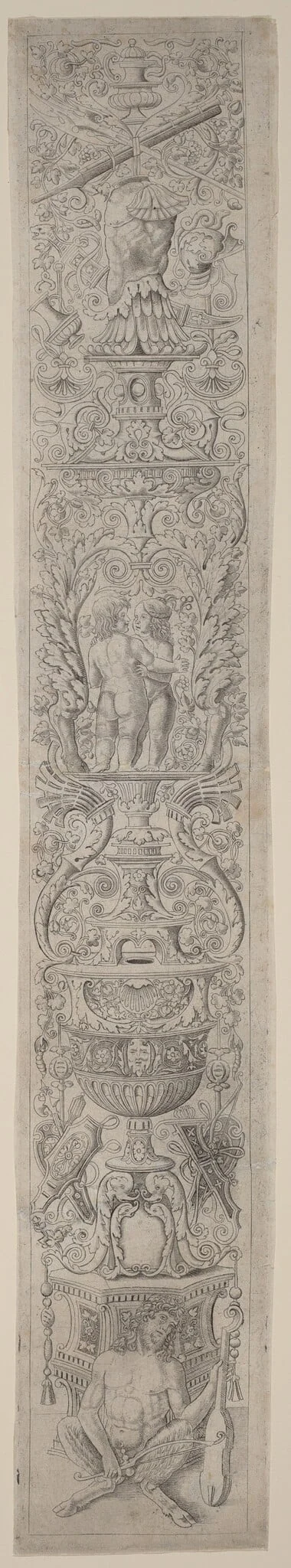 Ornament Panel: Satyr Holding a Violin, by Andrea Zoan, ink, 1510