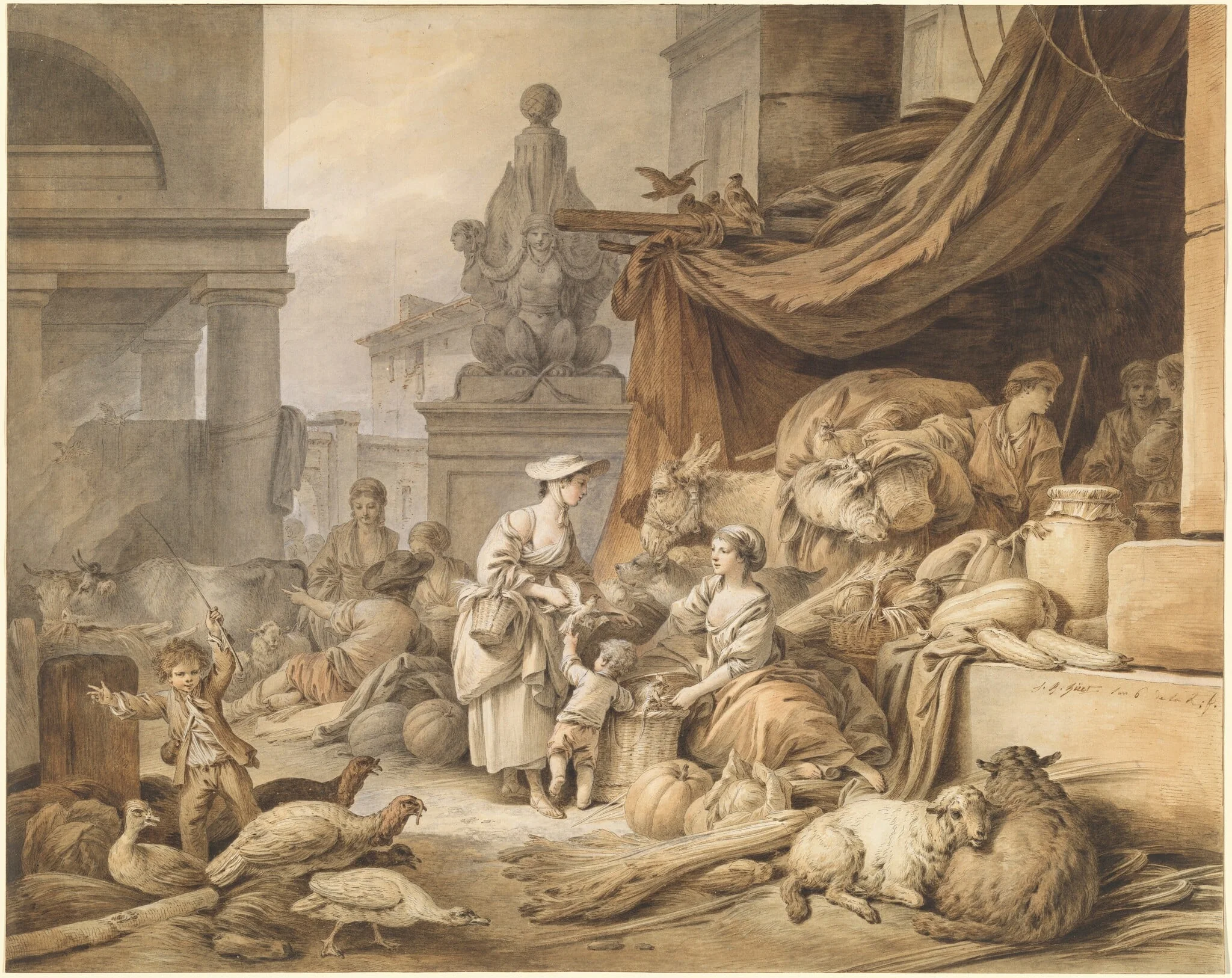 Market Scene with a Fantastic Sculpture