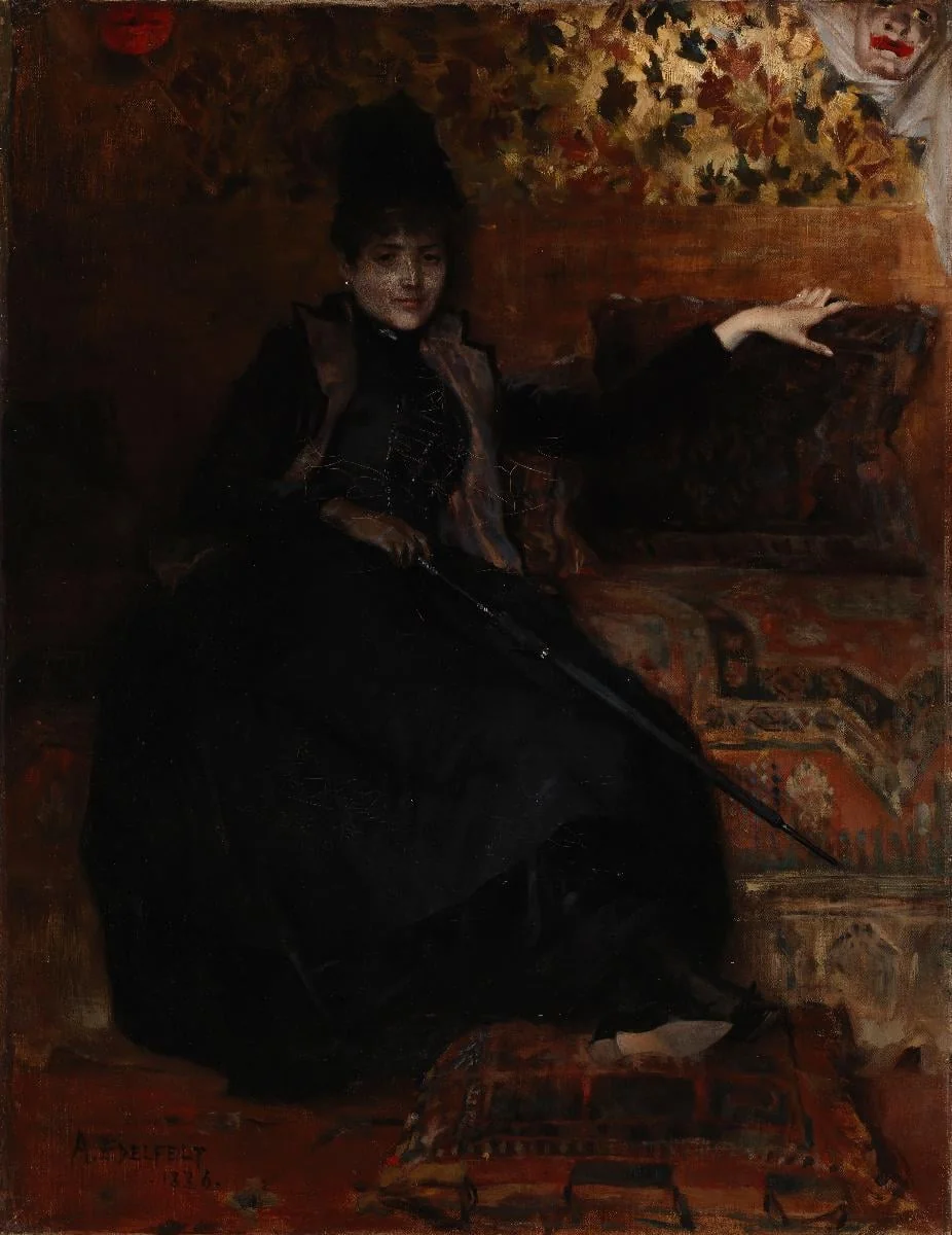Istuva mustapukuinen nainen, "Thérèse noire", by Albert Edelfelt, unspecified, 1889