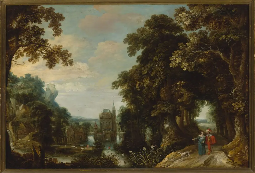 Landscape with an alley and castle on the water