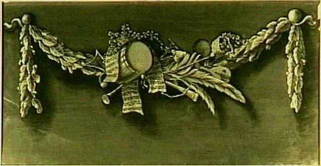 Decoratiestuk met een guirlande met muziekinstrumenten, by Unknown, unspecified, 1650