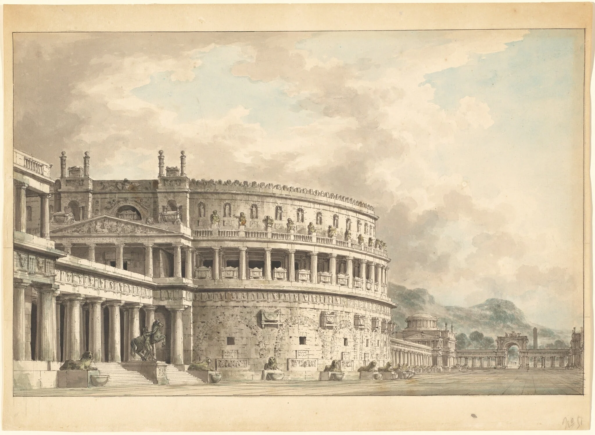 Architectural Fantasy of a Magnificent Ancient Mausoleum, by Giuseppe Borsato, graphite, 1818