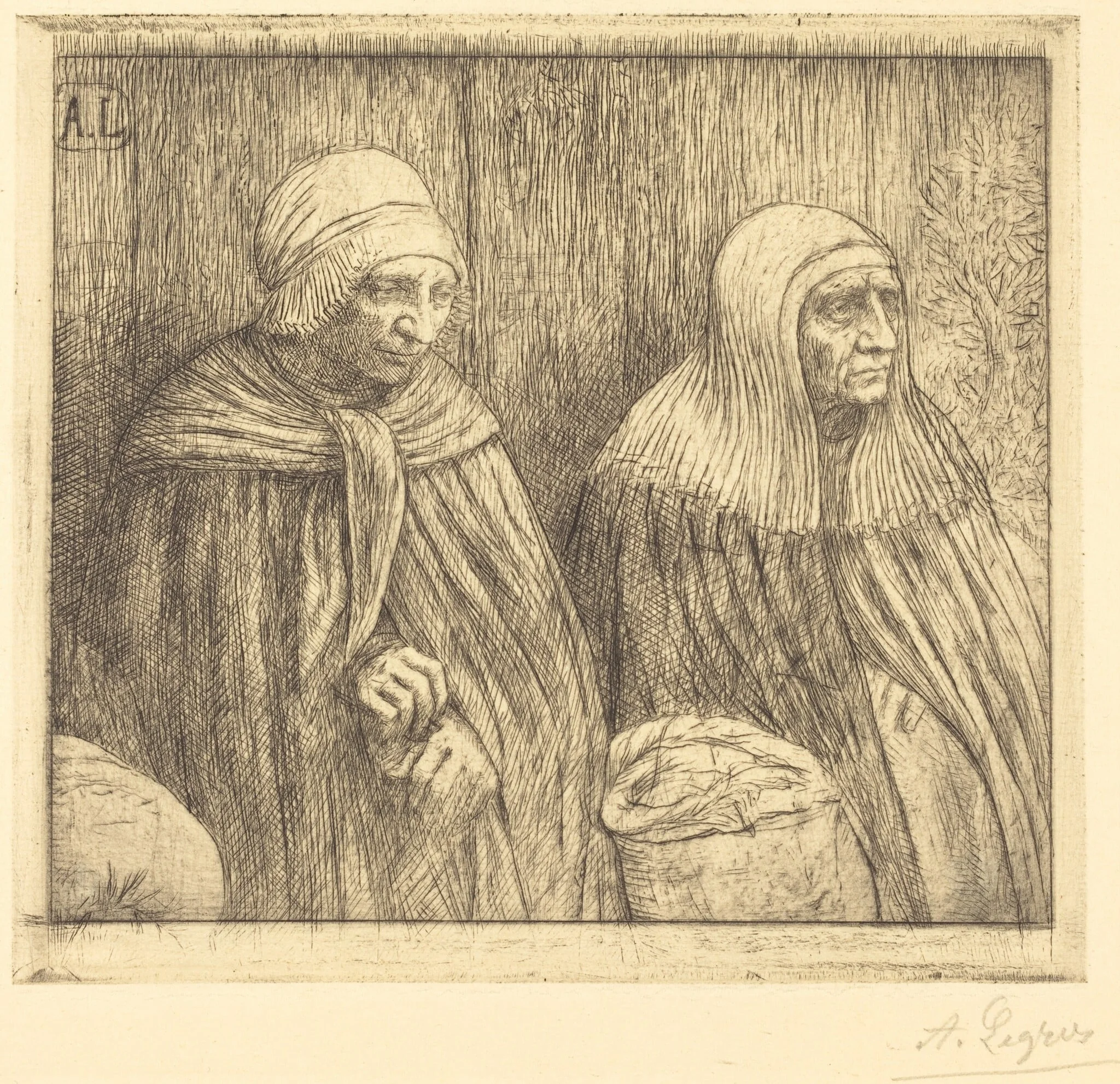 Peasants (Paysannes), by Alphonse Legros, ink, 1874