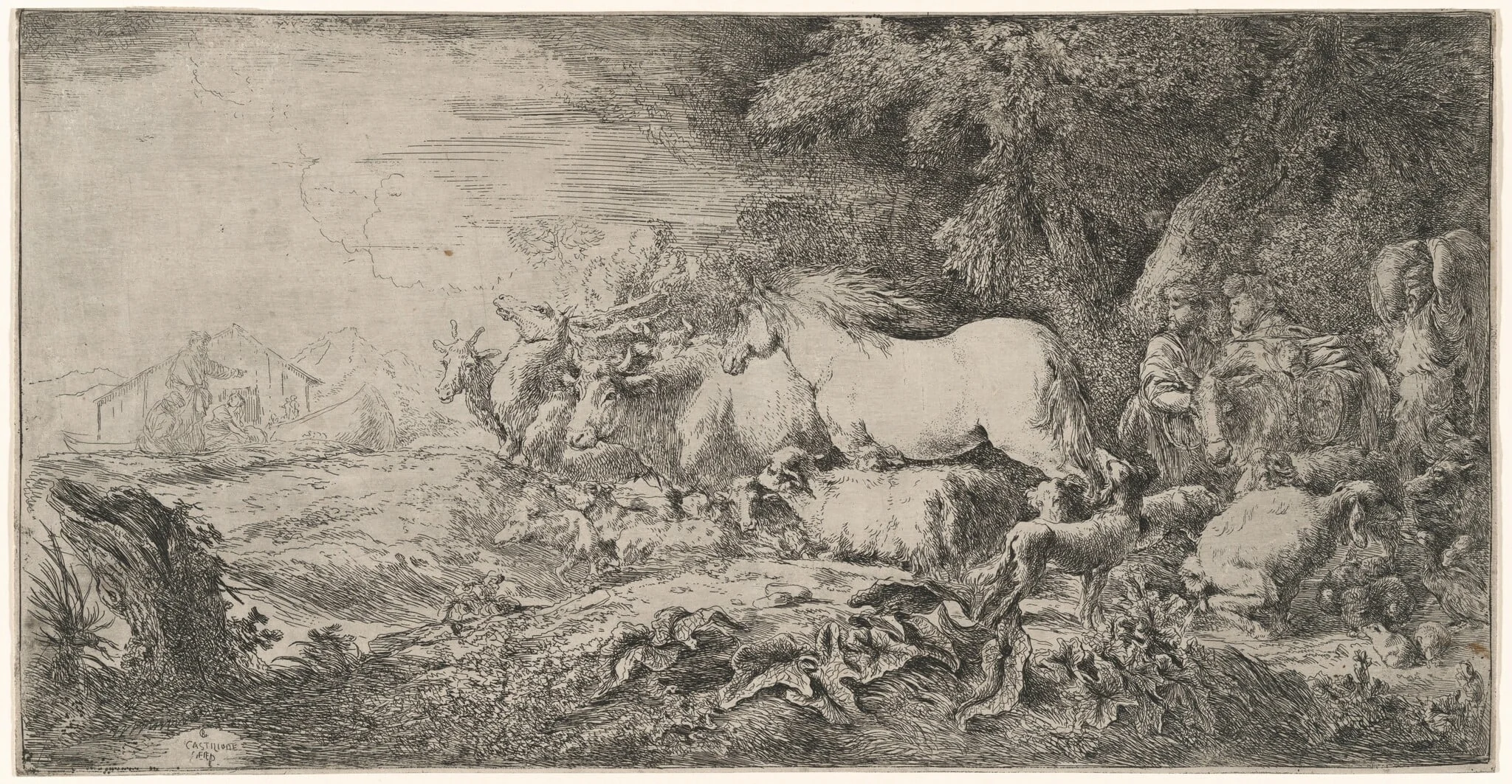 The Animals Going toward the Ark, by Giovanni Benedetto Castiglione, ink, 1652