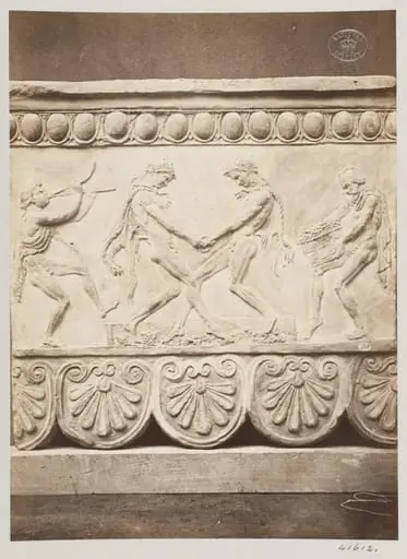 Bas-relief portion of a frieze of Satyrs treading the wine press in terra cotta