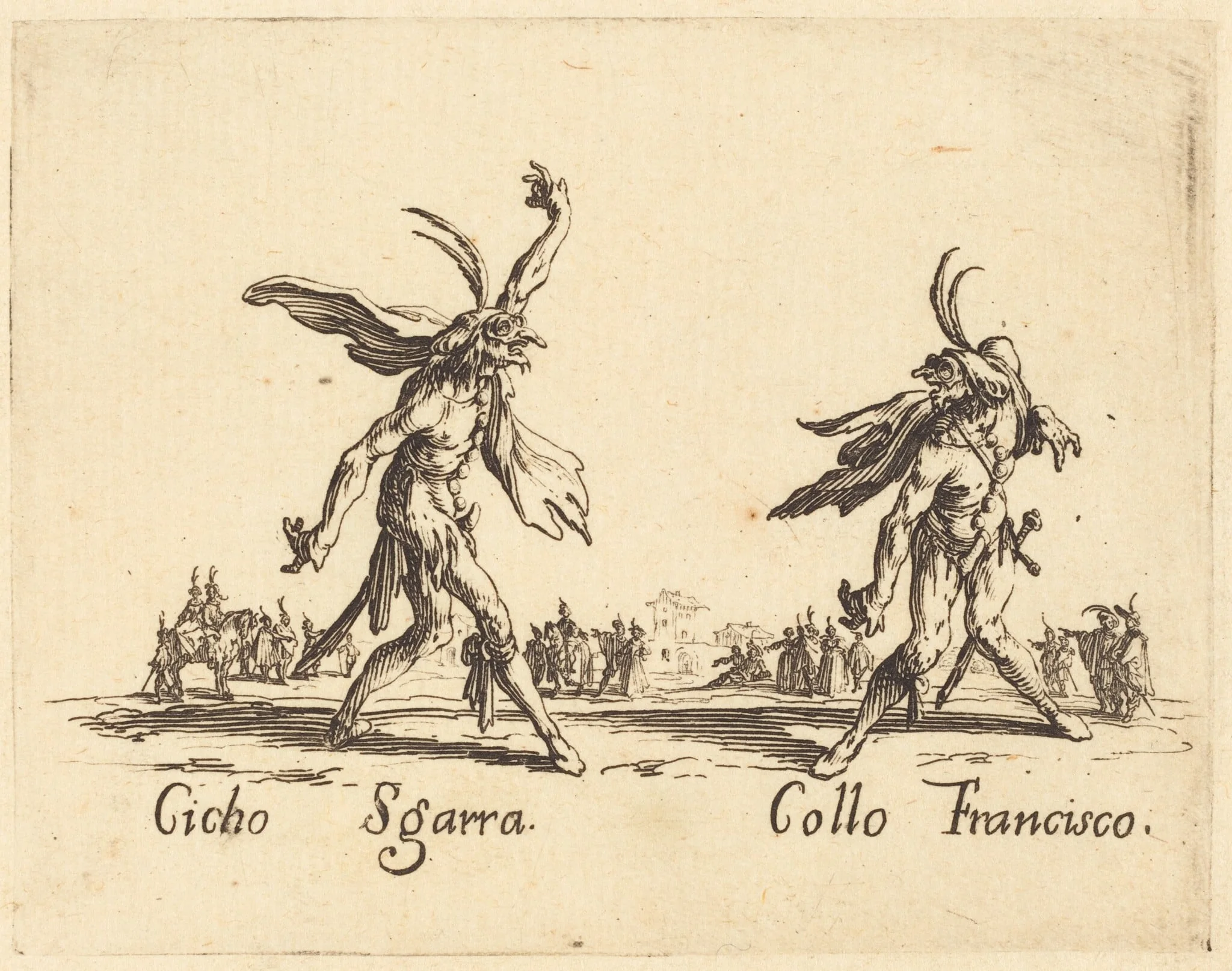 Cicho Sgarra and Collo Francisco, by Jacques Callot, ink, 1622