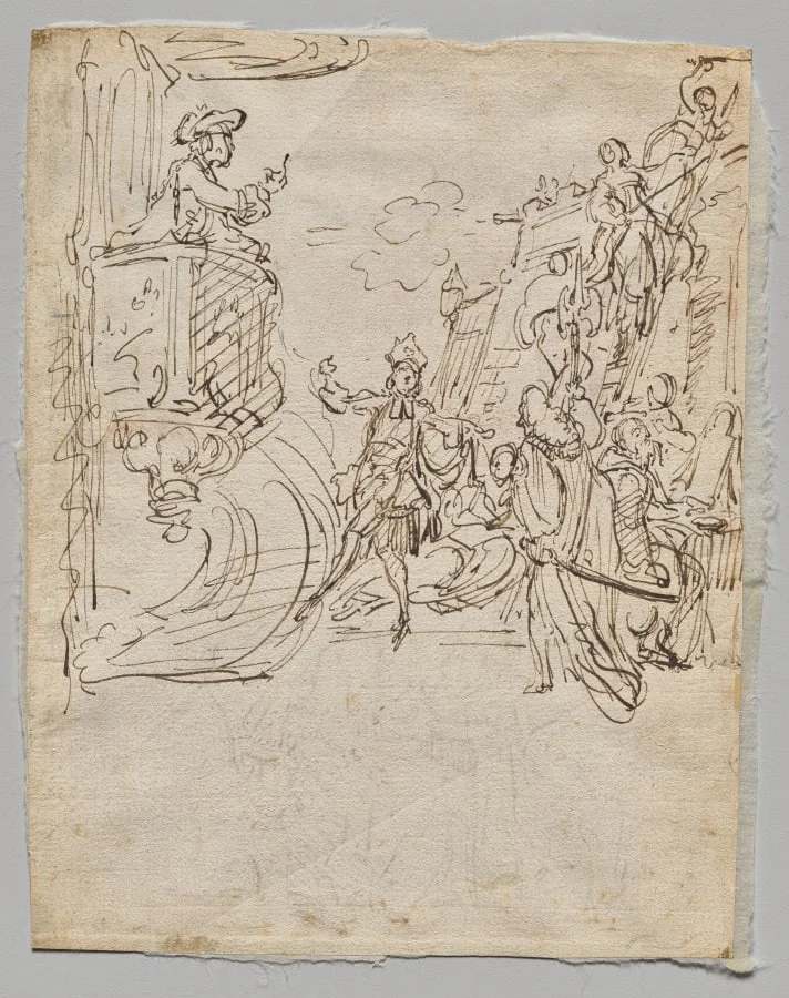 Lingerie Boutique and Conversation (verso), by Gabriel de Saint-Aubin, 1770
