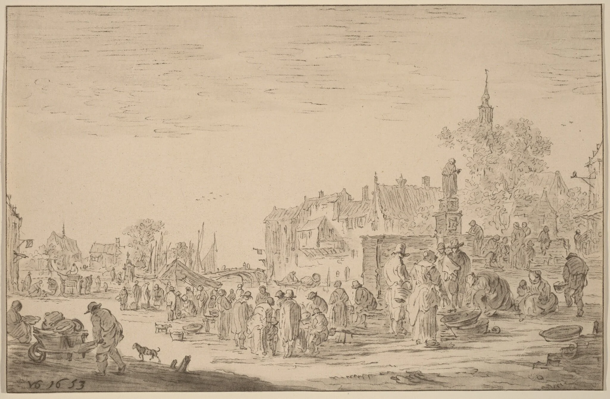 Fish Market, by Jacobus Buys, chalk, 1767