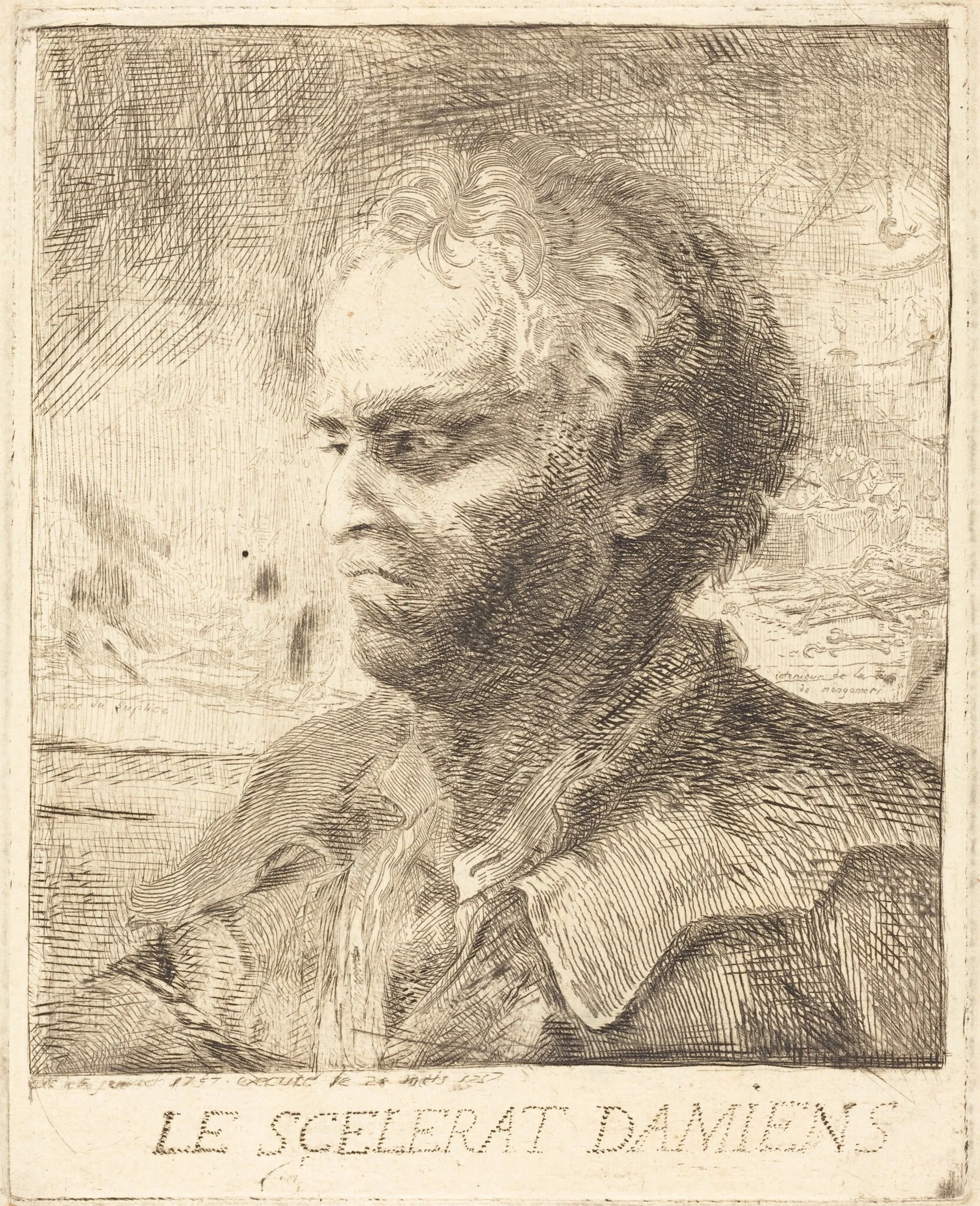 Le Scélérat Damiens, by Gabriel de Saint-Aubin, ink, 1757
