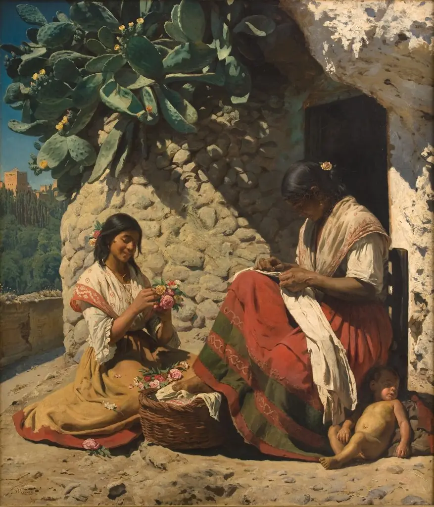 Two Gipsy Women Outside their Cottage. Spain